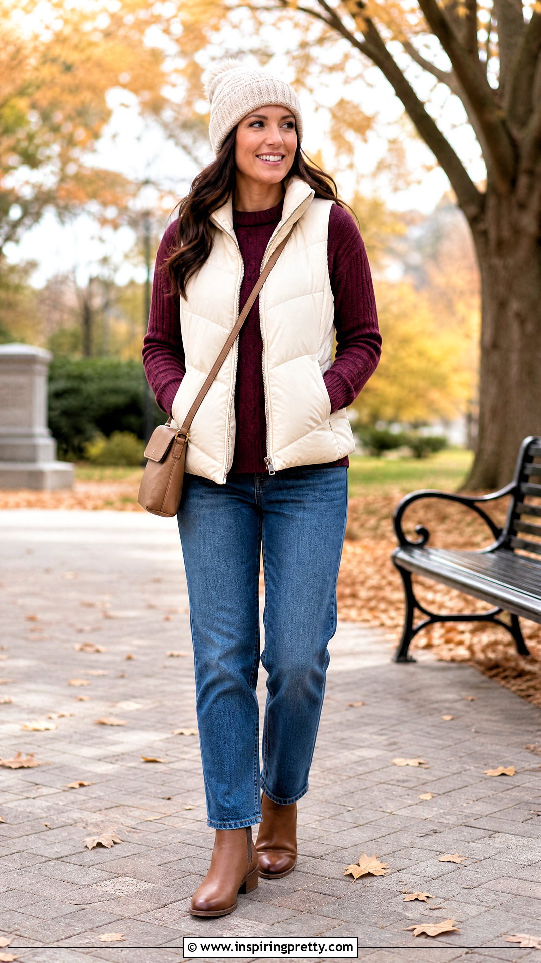 Dark Purple Top With Puffer Vest - 50 dark purple top outfit ideas