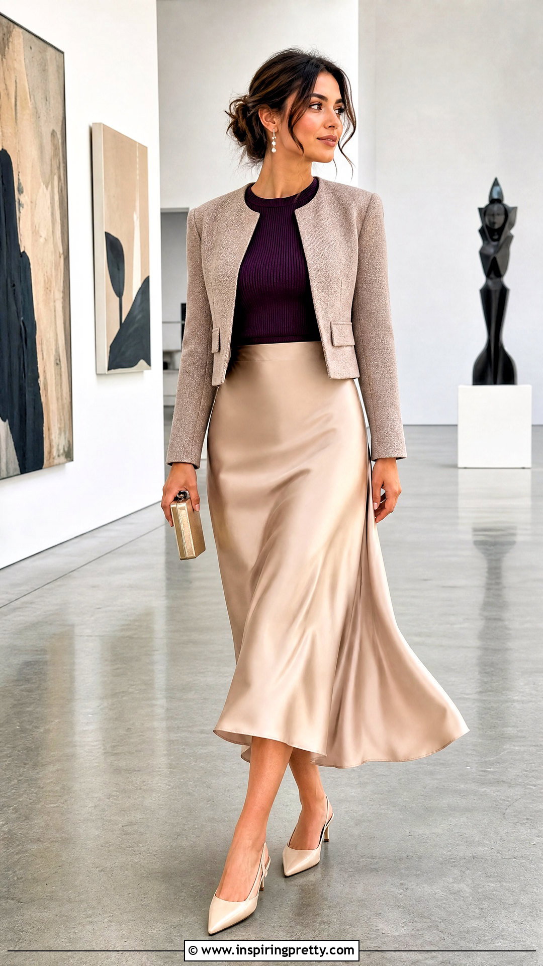 Dark Purple Top With Satin Midi Skirt - 50 dark purple top outfit ideas