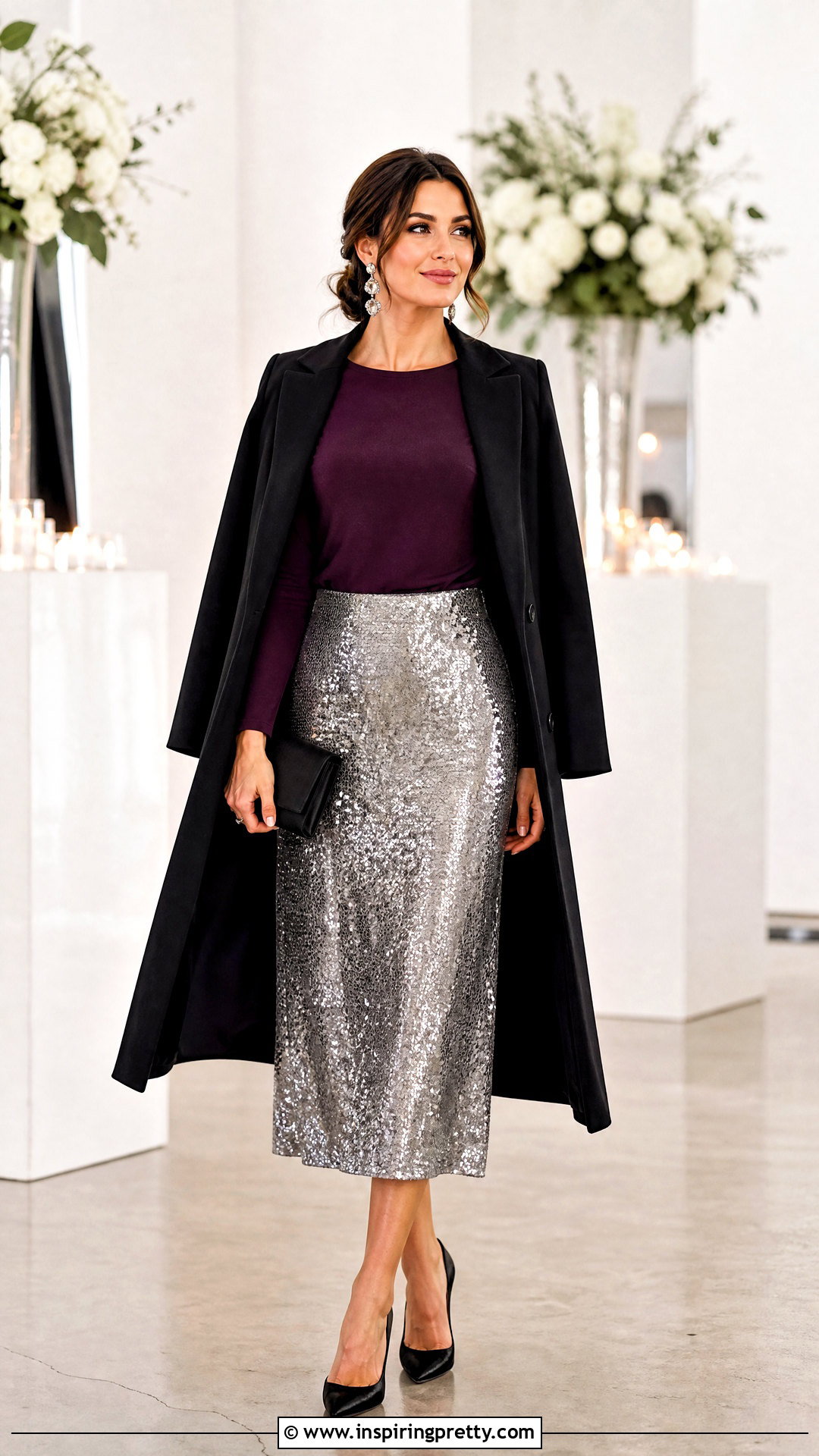 Dark Purple Top With Sequin Skirt - 50 dark purple top outfit ideas