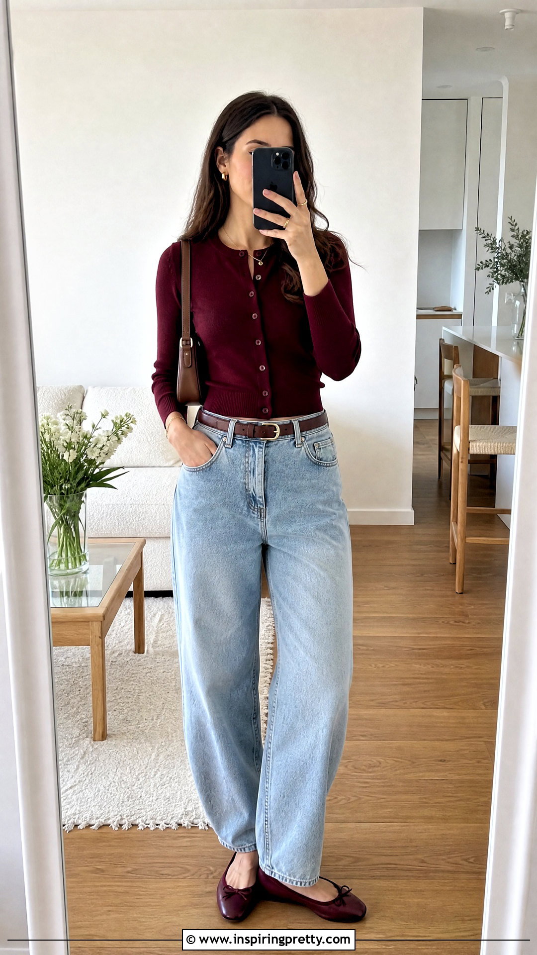 Dark Red Cardigan With Light Wash Jeans - 20 dark red tops women