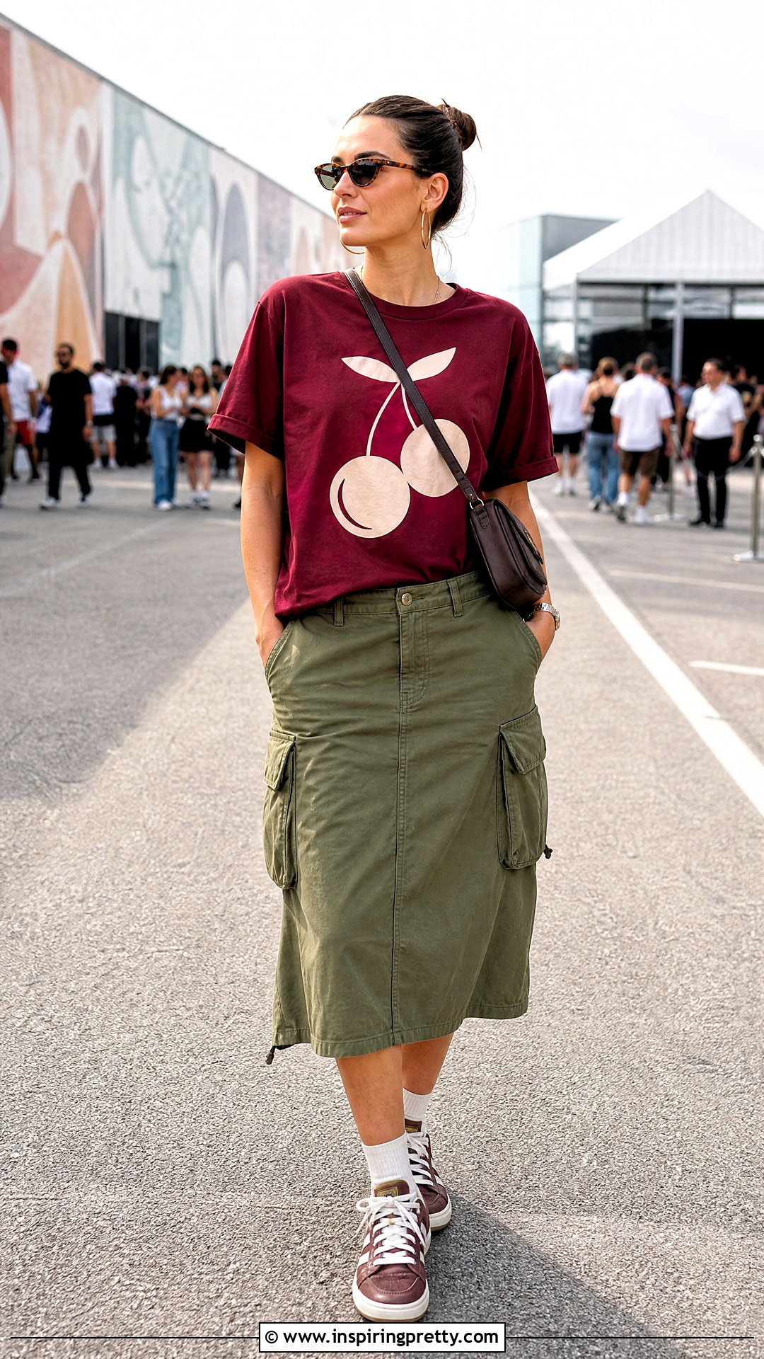 Dark Red Graphic T Shirt With Cargo Skirt - 20 dark red tops women