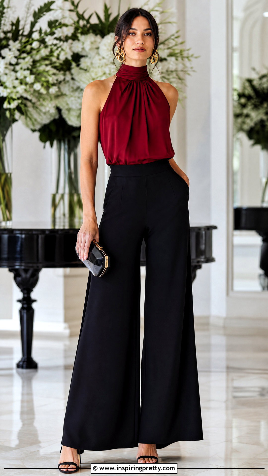 Dark Red Halter Top With Palazzo Pants - 20 dark red tops women