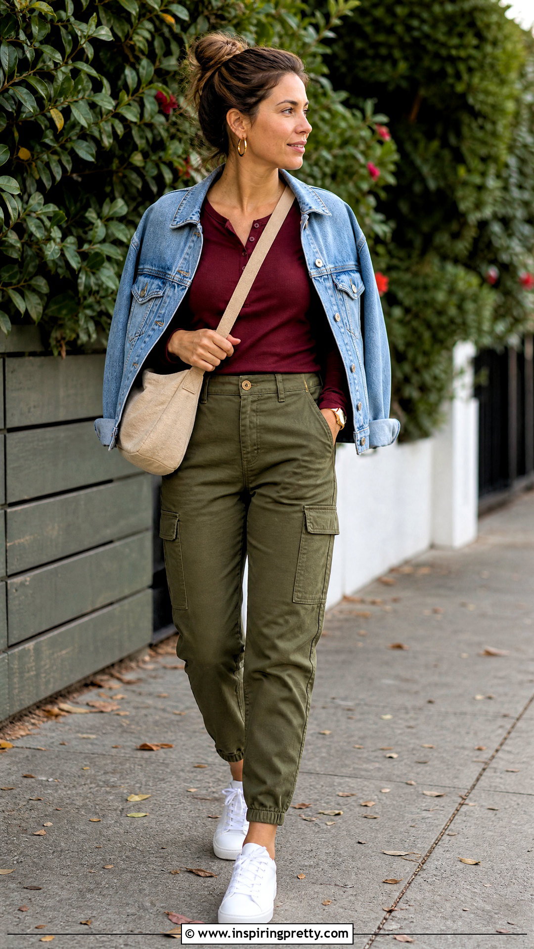 Dark Red Henley Top With Cargo Pants - 20 dark red tops women