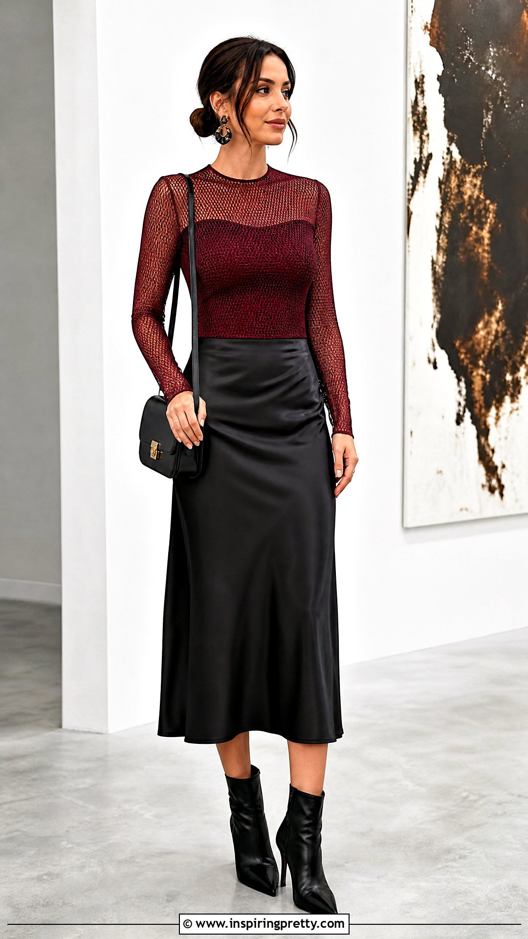 Dark Red Mesh Top With Satin Skirt - 20 dark red tops women