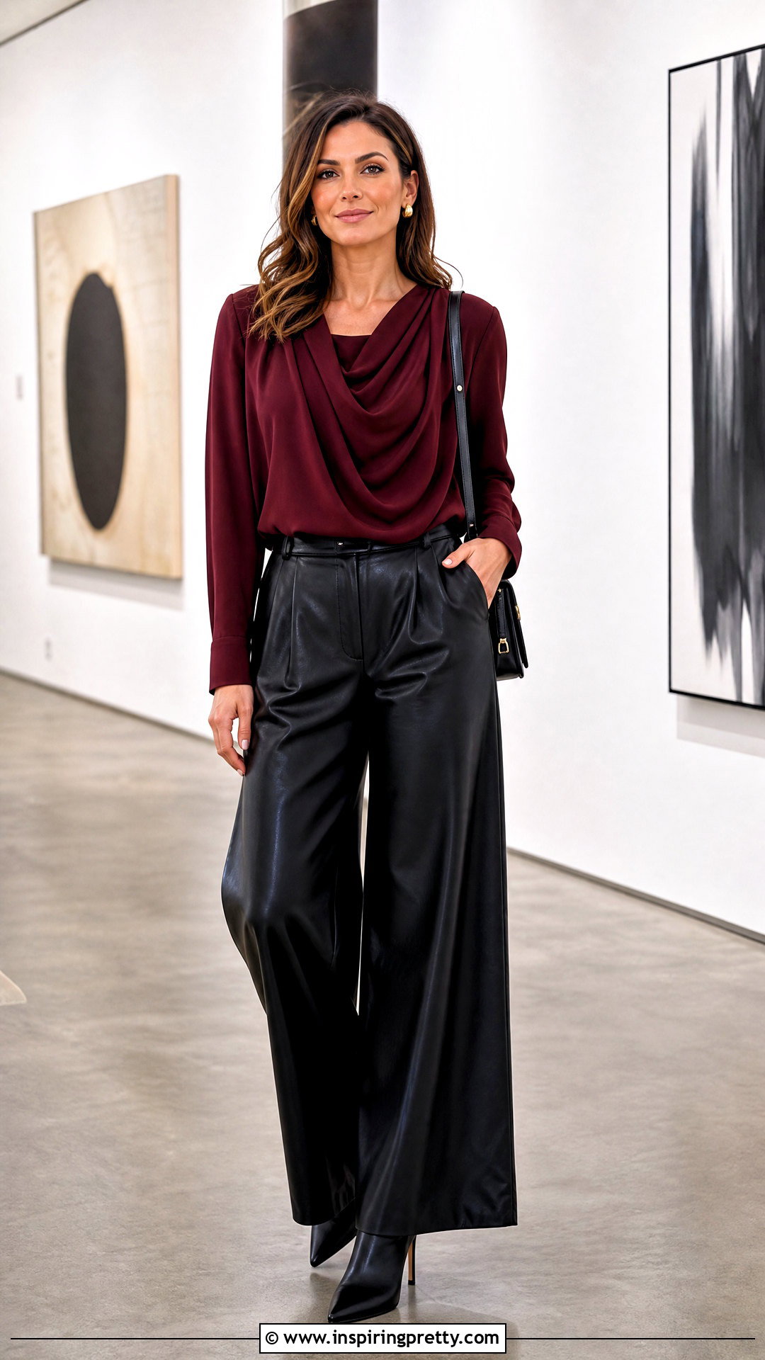 Dark Red Top With Black Leather Pants - 50 dark red top outfit ideas