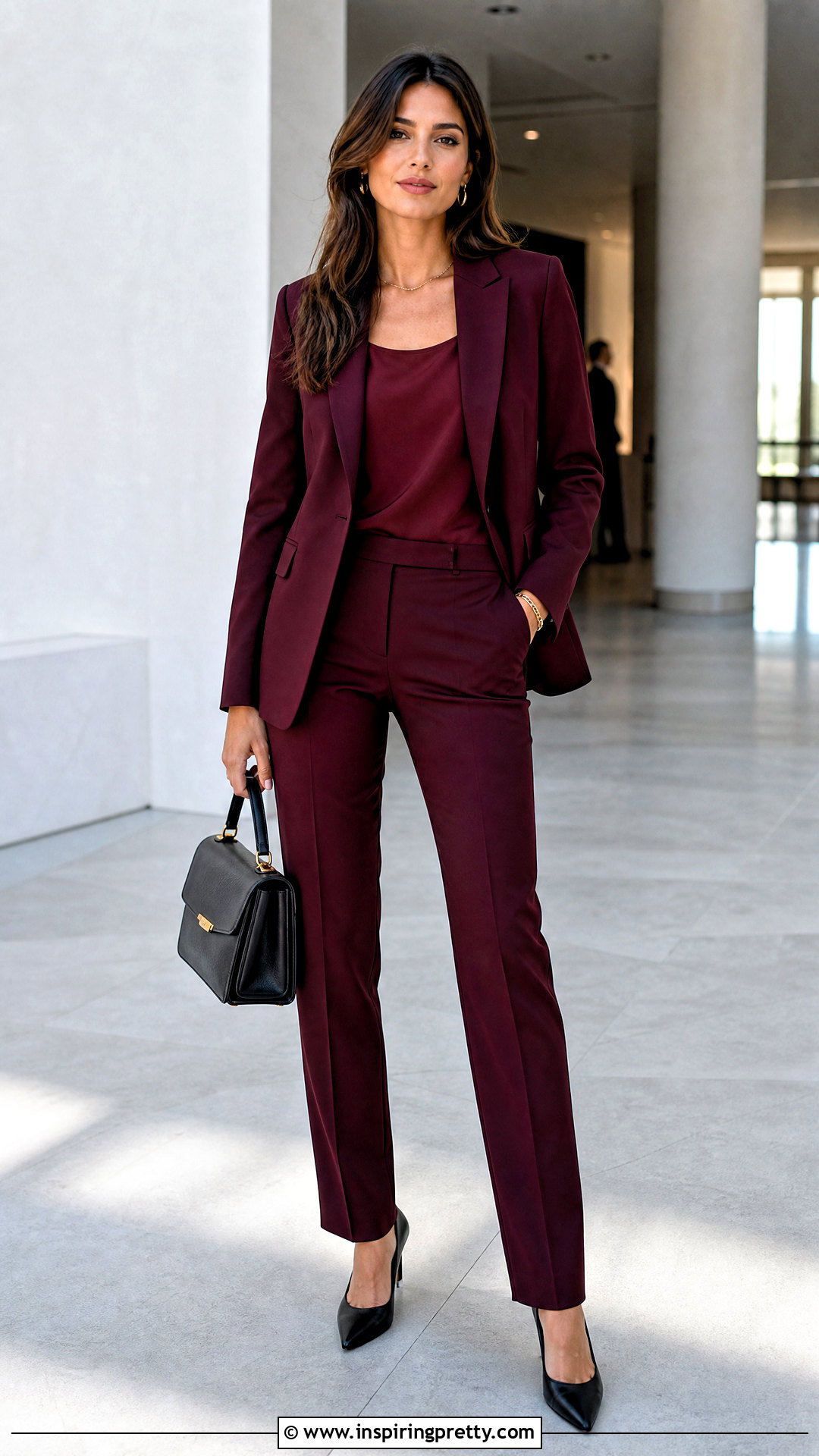 Dark Red Top With Matching Suit - 50 dark red top outfit ideas