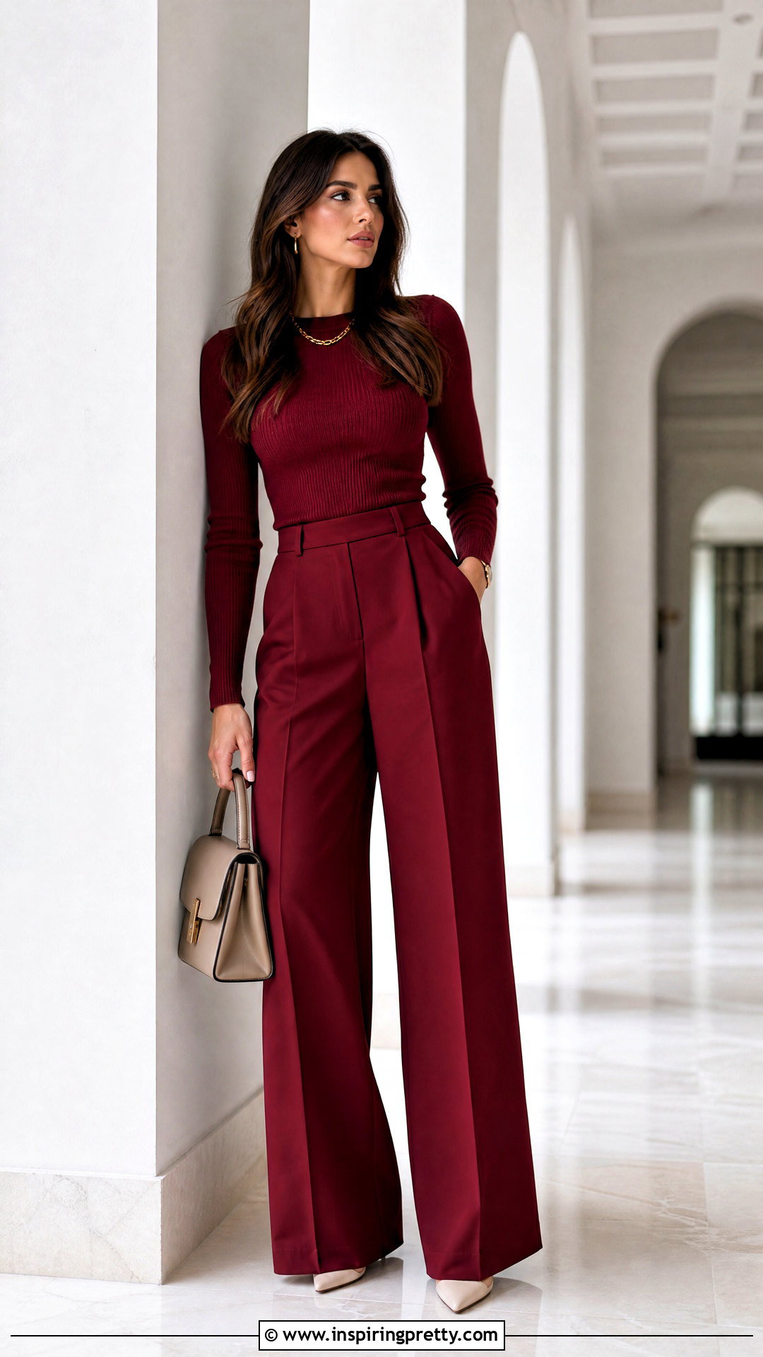 Dark Red Top With Matching Trousers - 50 dark red top outfit ideas