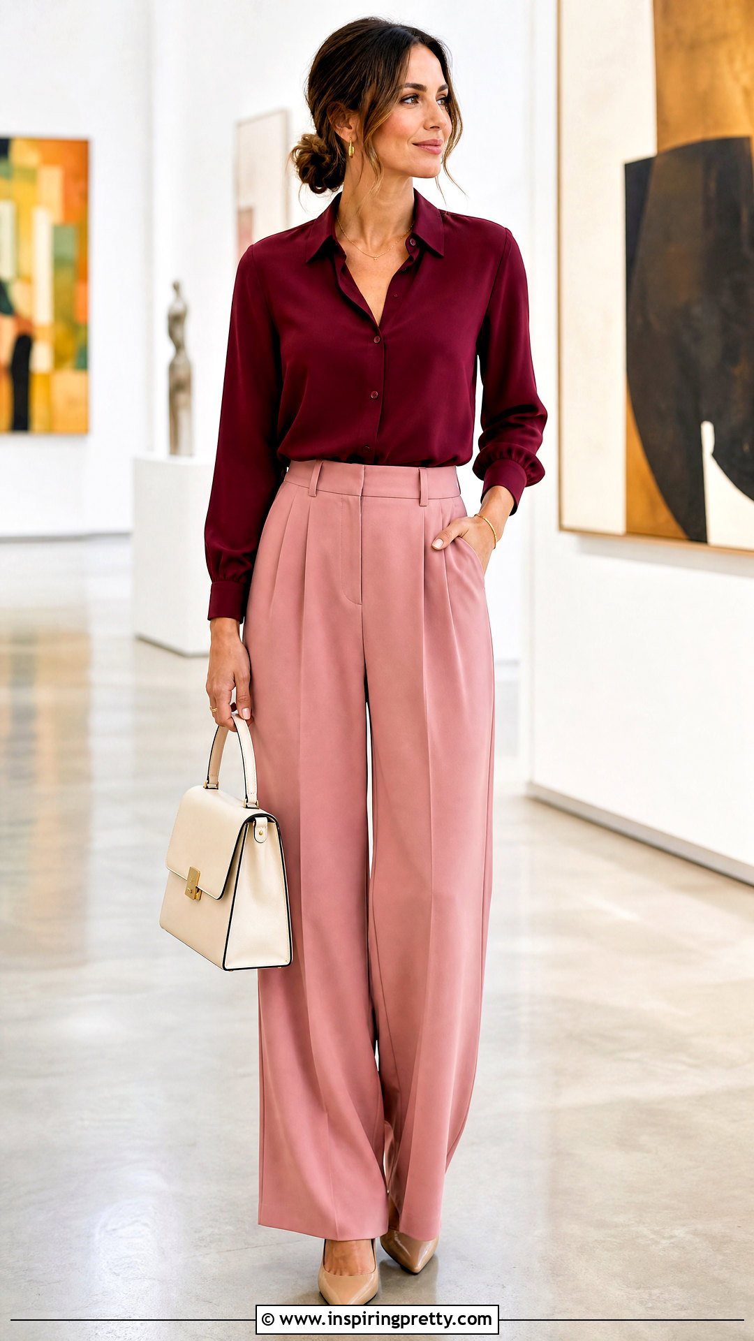 Dark Red Top With Pink Trousers - 50 dark red top outfit ideas