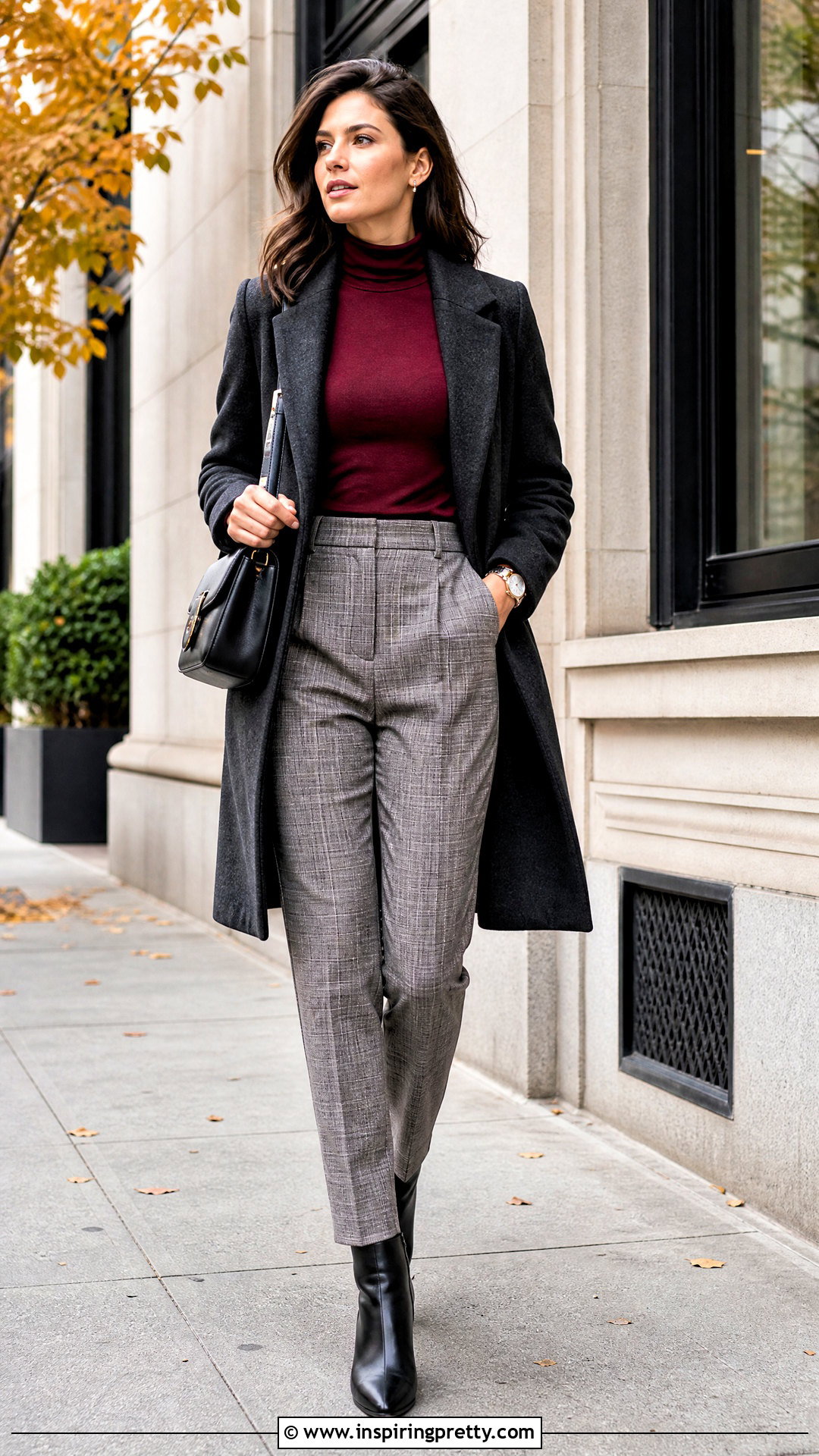 Dark Red Turtleneck With Plaid Trousers - 20 dark red tops women