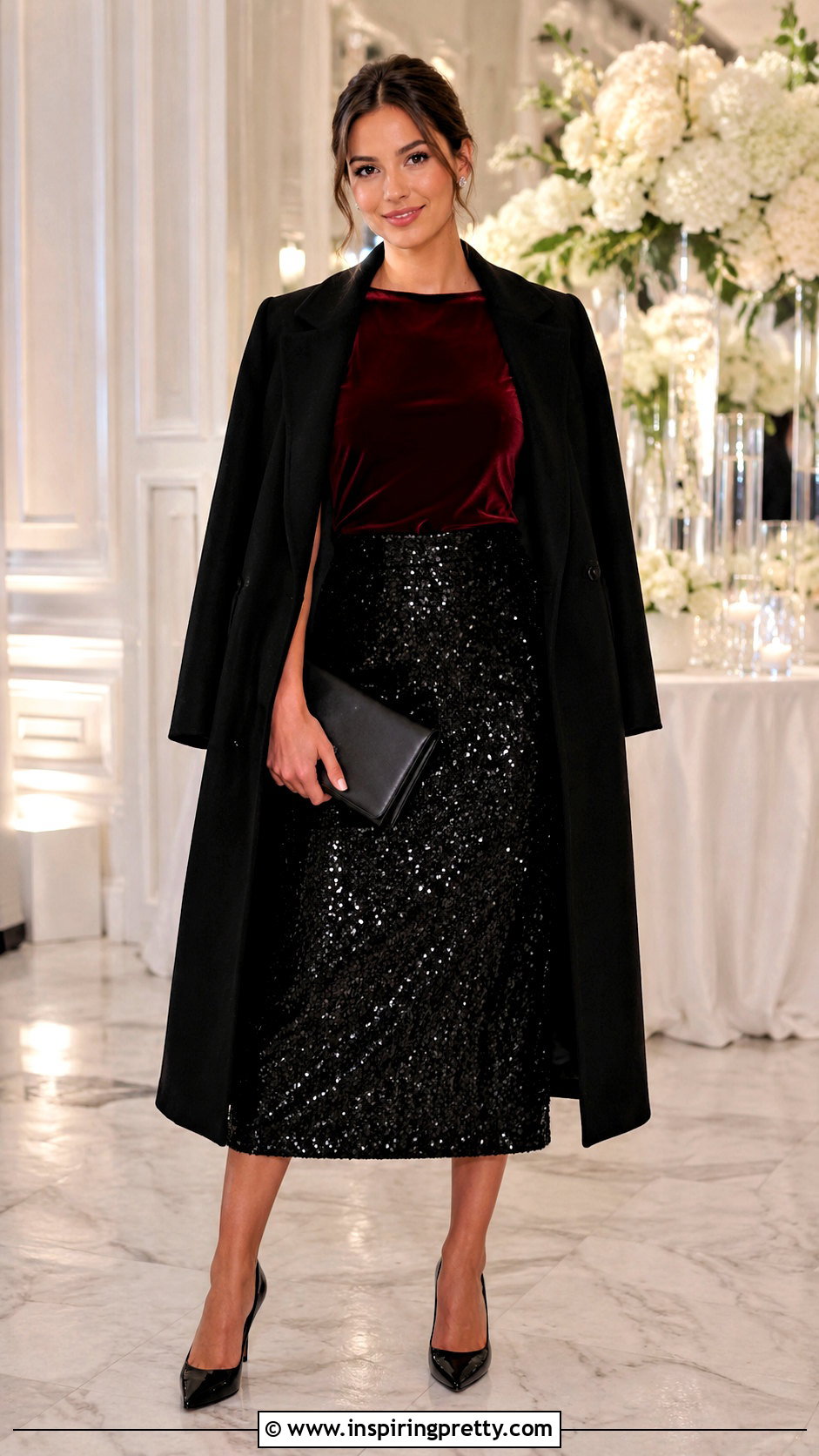 Dark Red Velvet Top With Sequin Skirt - 25 dark red velvet top outfit ideas