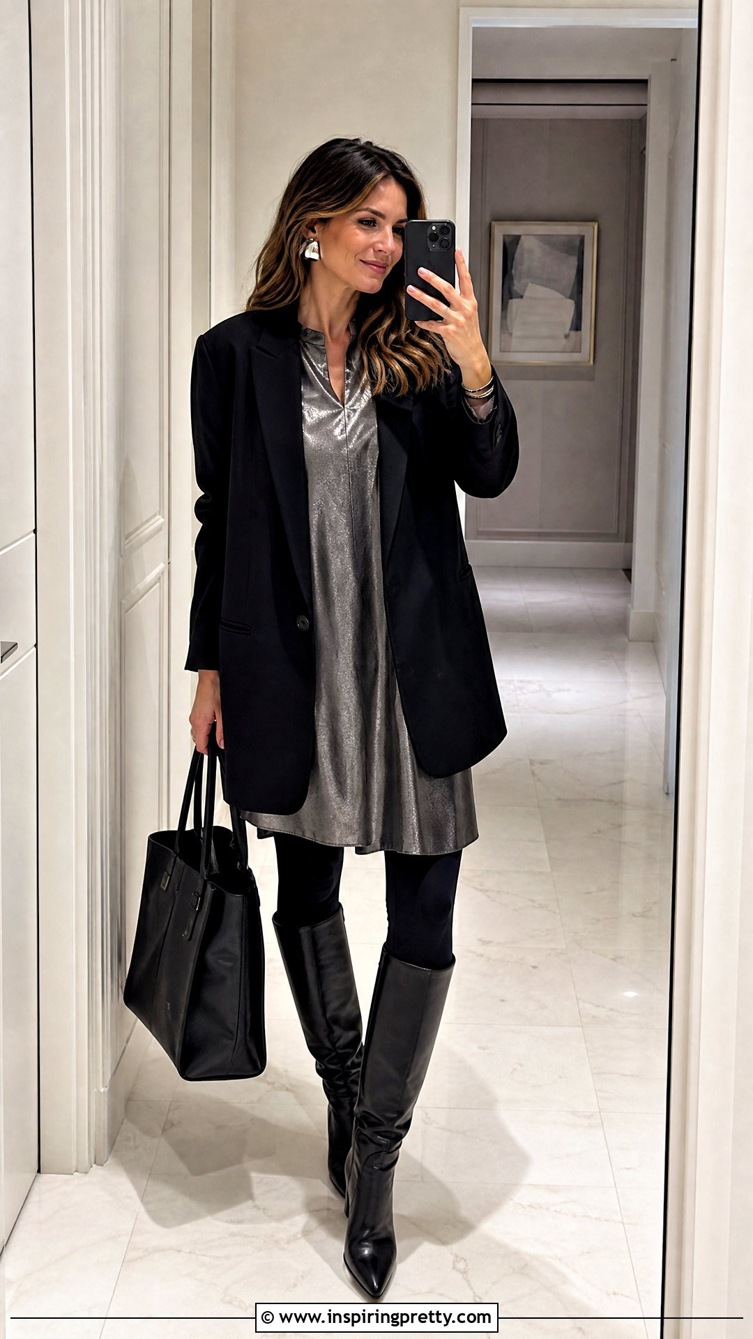 Dark Silver Top With Black Leggings And Blazer - 25 dark silver top outfit ideas