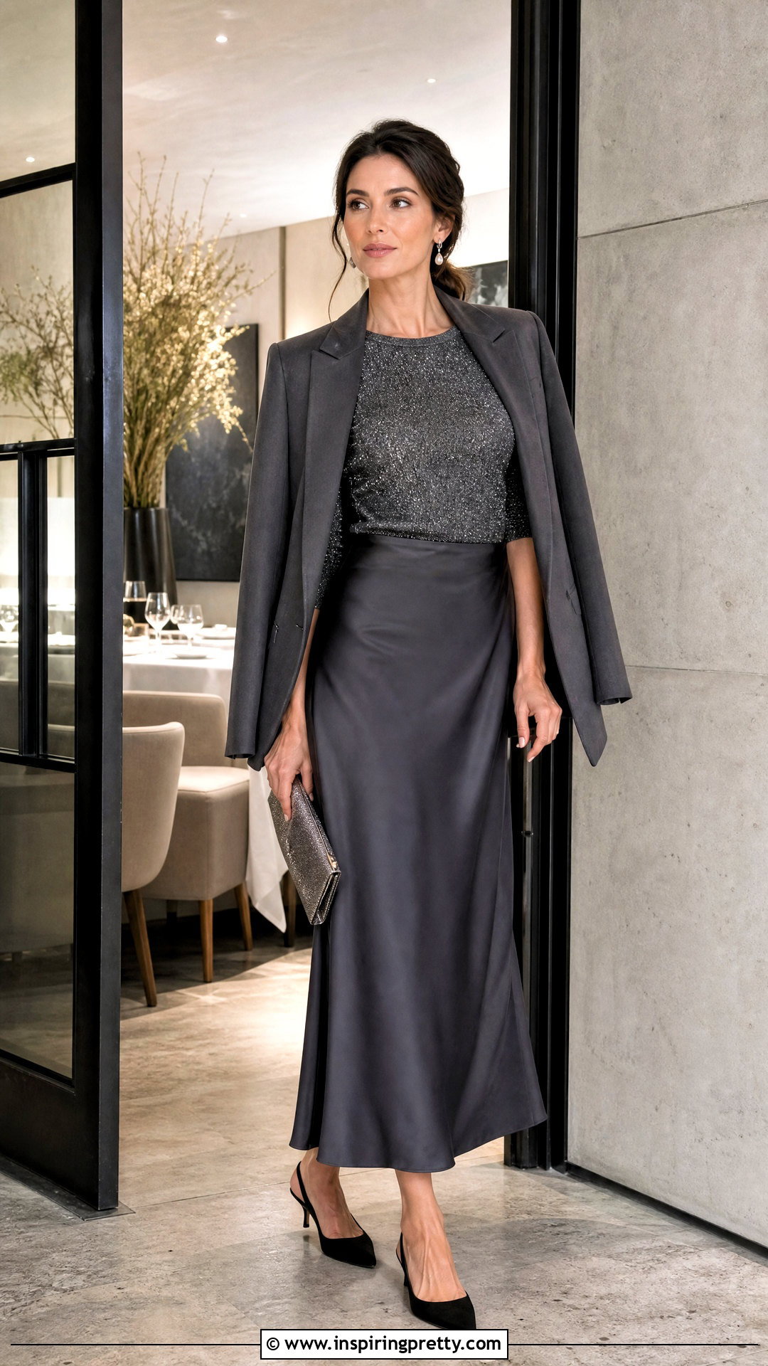 Dark Silver Top With Charcoal Slip Skirt - 25 dark silver top outfit ideas