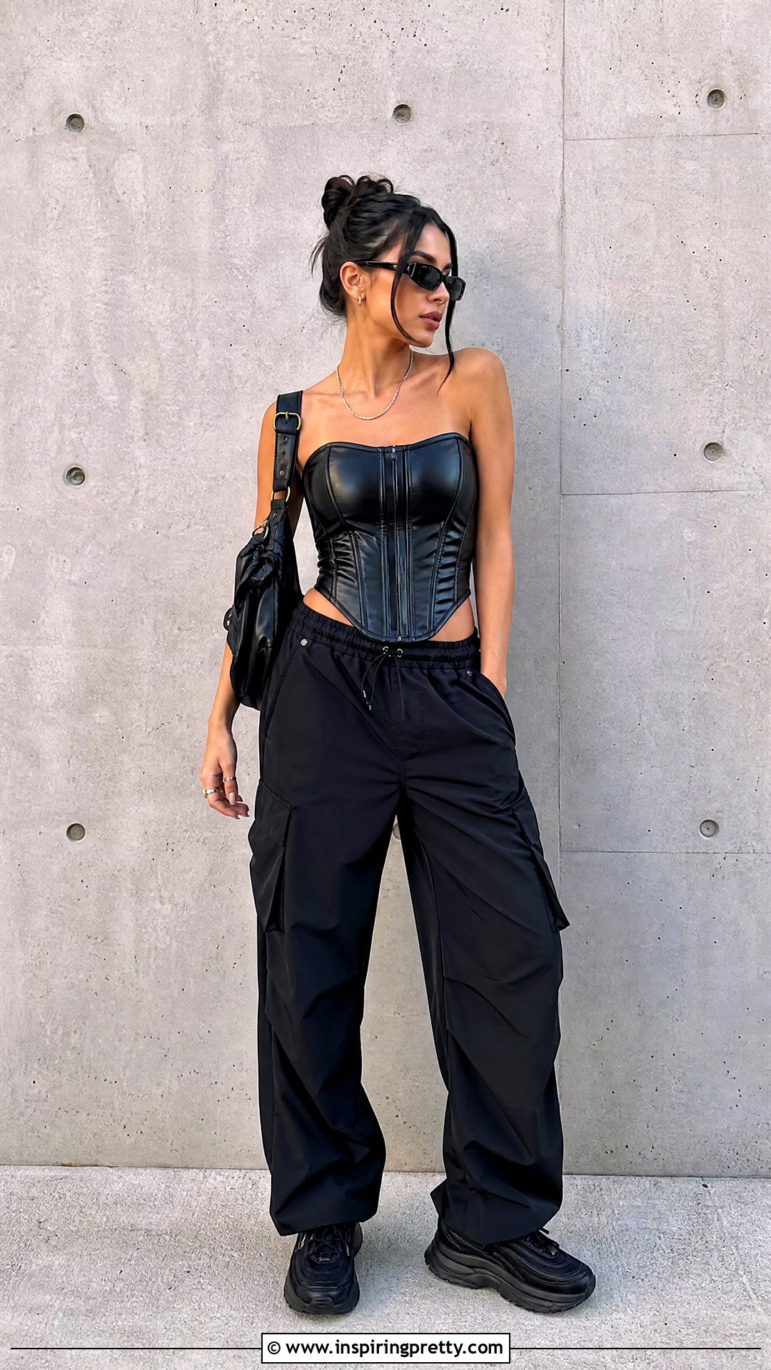 Daytona Corset Top With Black Cargo Pants - 20 Daytona Vegan Leather Corset Top outfit ideas