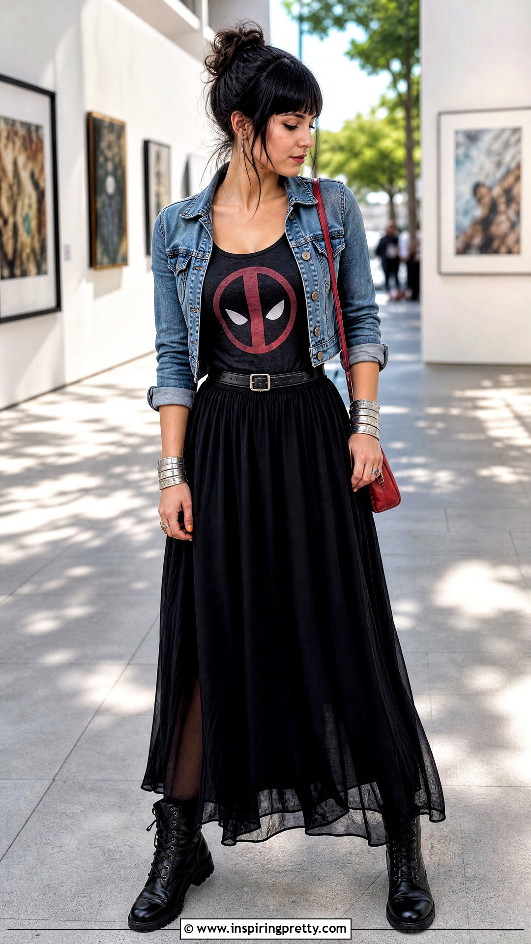 Deadpool Tank Top With Black Maxi Skirt - 20 deadpool tank top outfit ideas