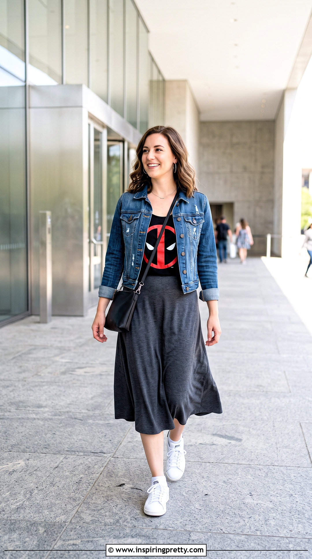 Deadpool Tank Top With Denim Jacket And Midi Skirt - 20 deadpool tank top outfit ideas