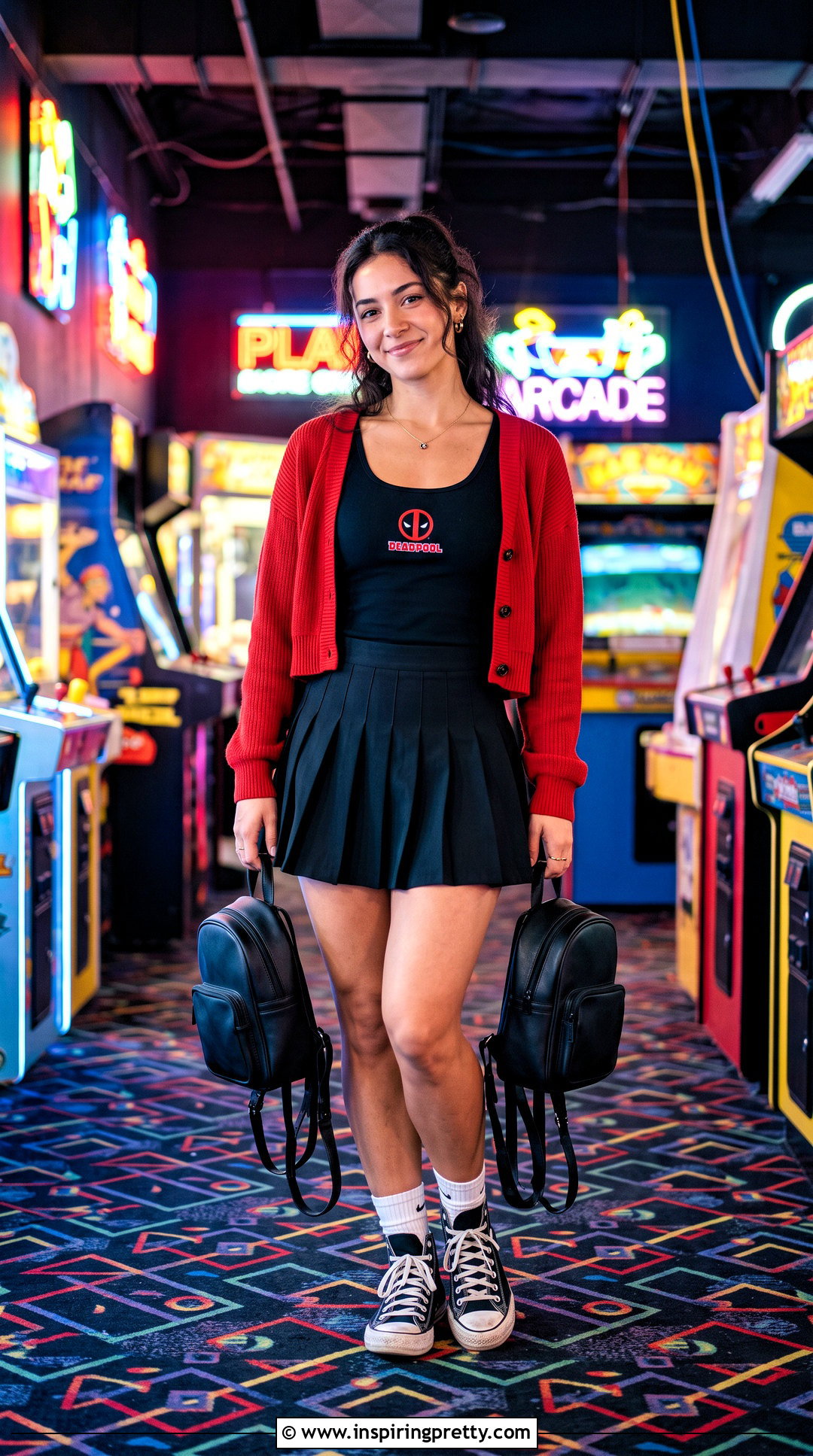 Deadpool Tank Top With Pleated Mini Skirt - 20 deadpool tank top outfit ideas