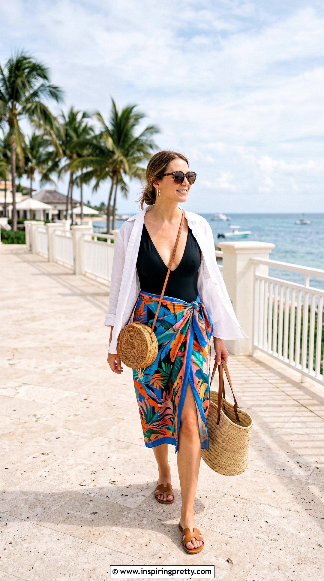 Deep Neck Top With Sarong Skirt And Sandals - 50 deep neck tops outfit ideas
