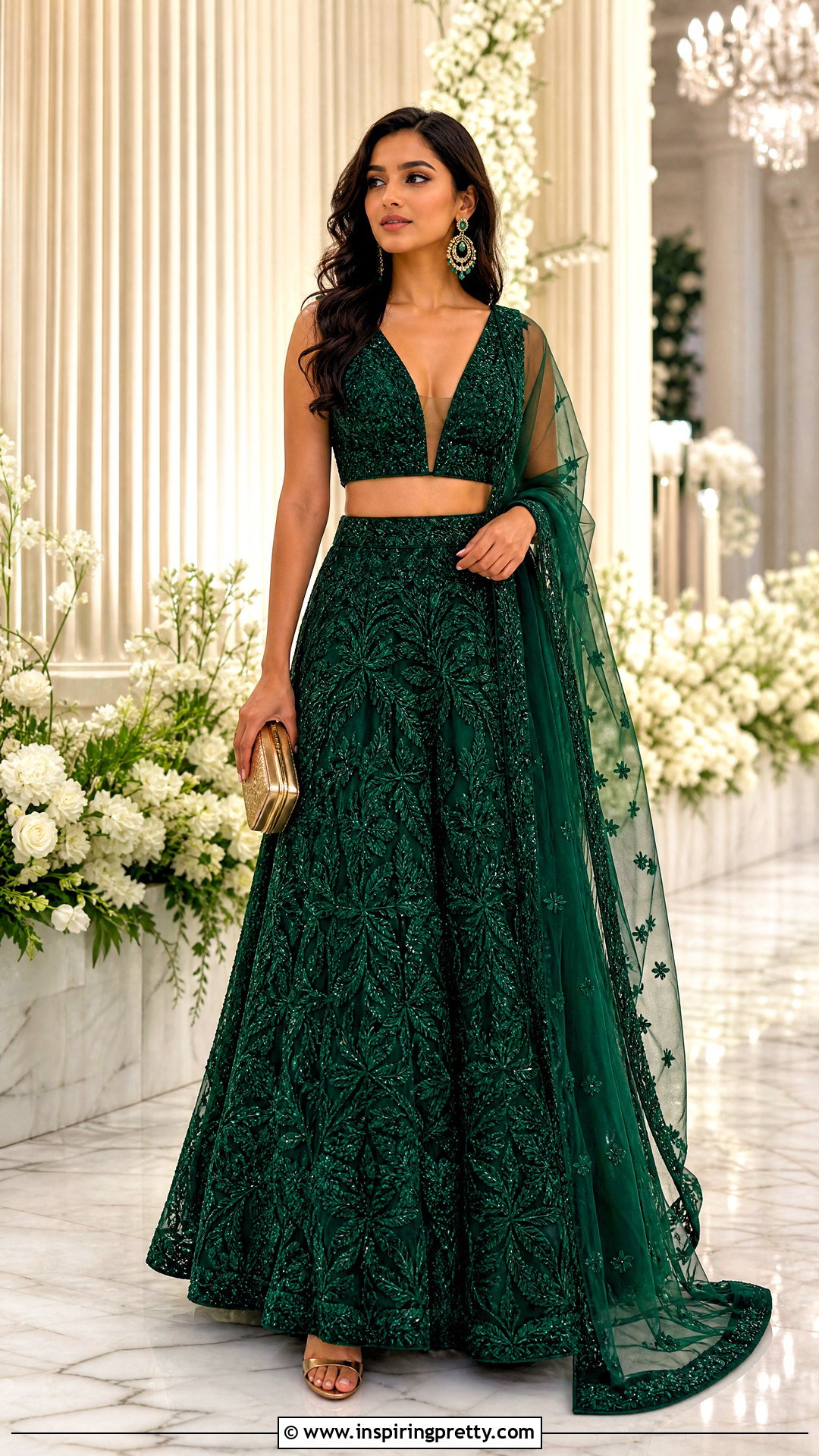 Deep V Neck Lehenga Top - 50 lehenga top design ideas