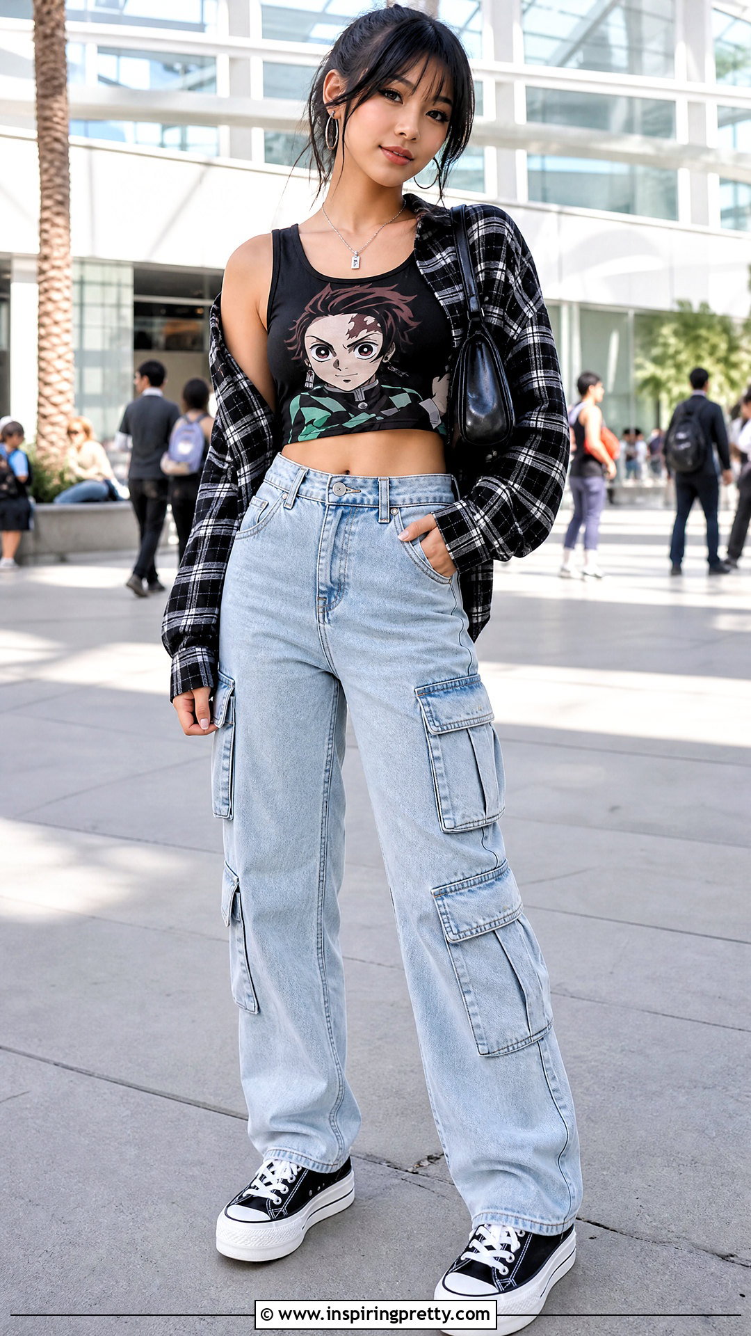 Demon Slayer Crop Tank With Cargo Jeans - 25 demon slayer crop top outfit ideas