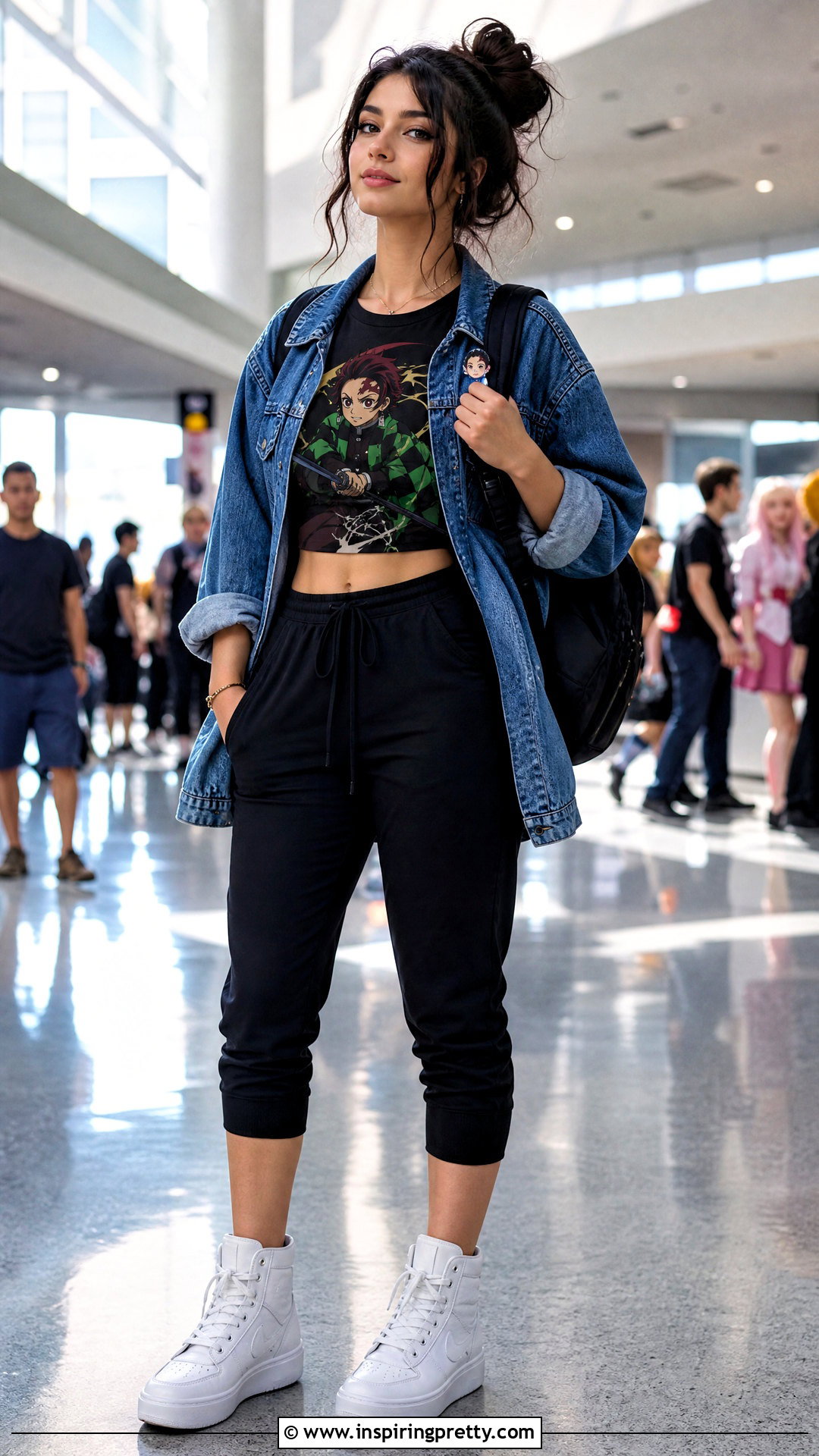 Demon Slayer Crop Top With Denim Jacket And Joggers - 25 demon slayer crop top outfit ideas