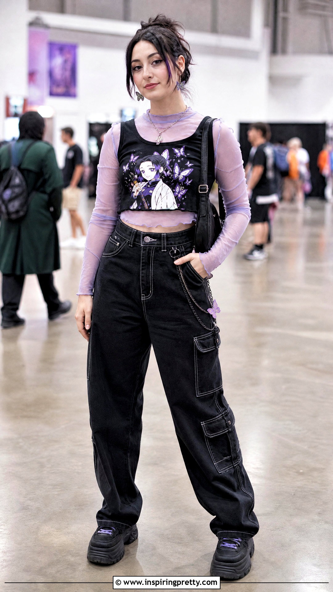 Demon Slayer Crop Top With Layered Mesh Shirt - 25 demon slayer crop top outfit ideas