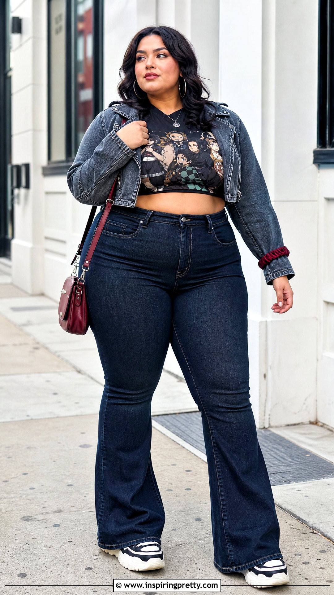 Demon Slayer Crop Top With Plus Size Flared Jeans - 25 demon slayer crop top outfit ideas