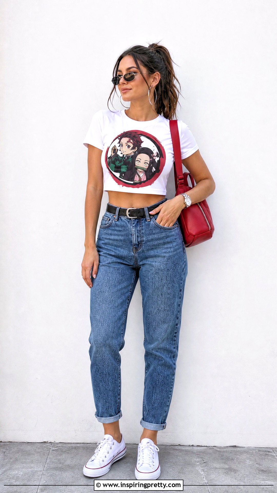 Demon Slayer Logo Crop Top With Blue Mom Jeans - 25 demon slayer crop top outfit ideas