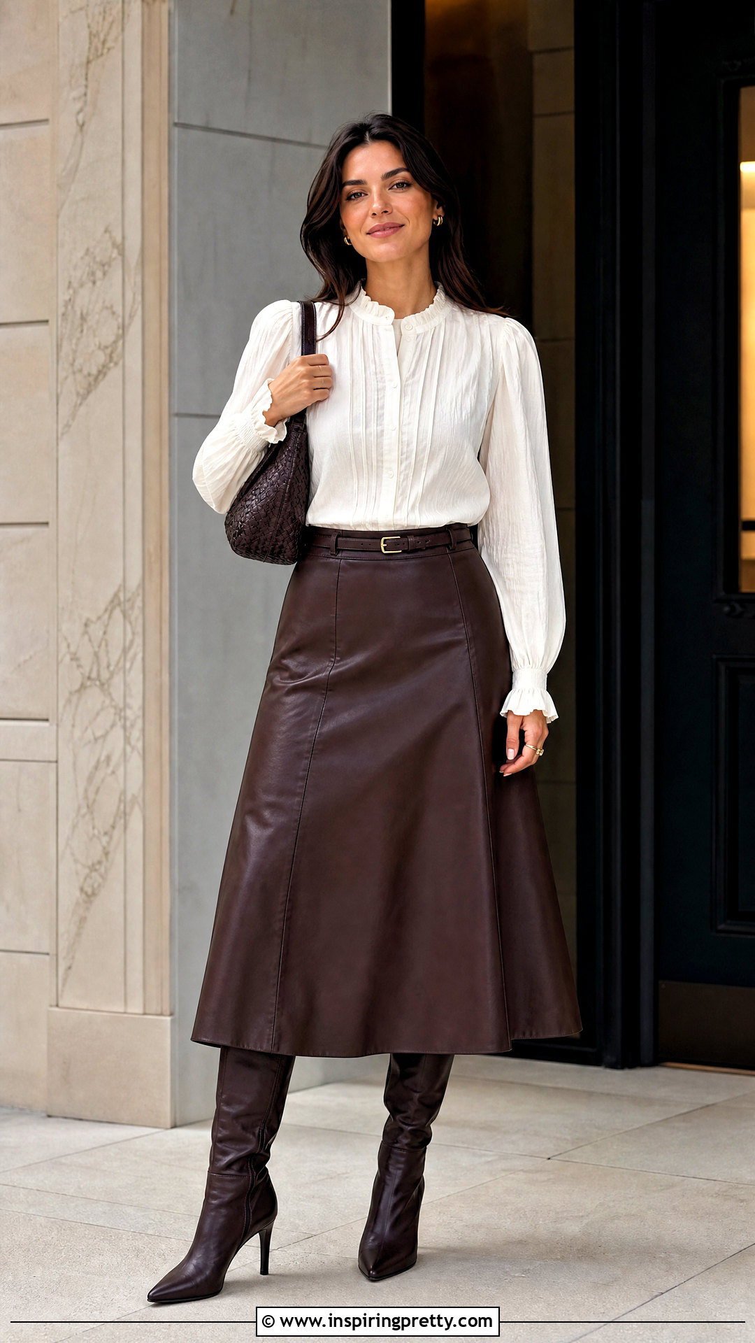 Den Jane Top With A Leather Midi Skirt And Knee High Boots - 20 doen jane top outfit ideas