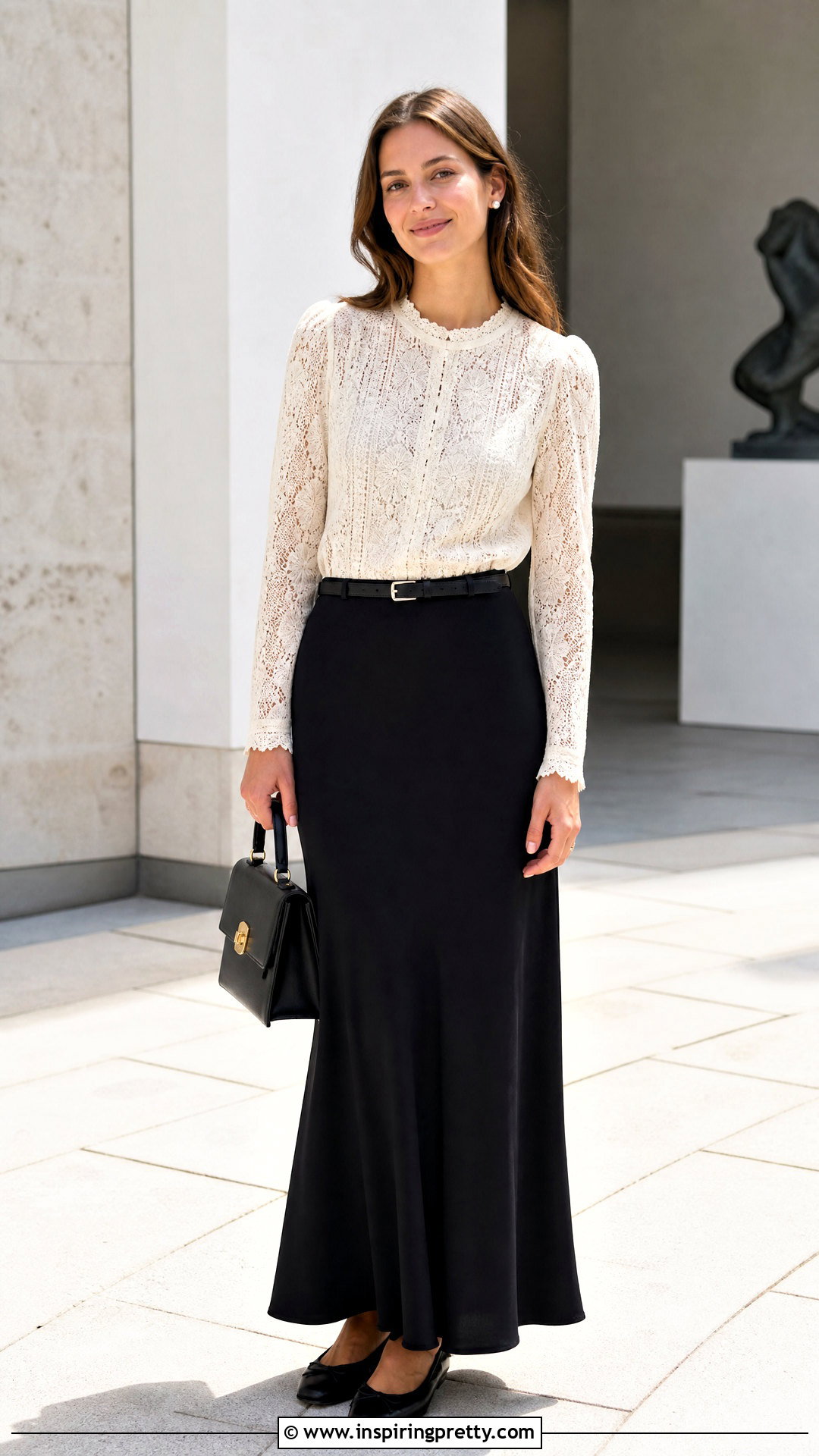Den Lace Top With A Black Maxi Skirt - 25 doen lace top outfit ideas