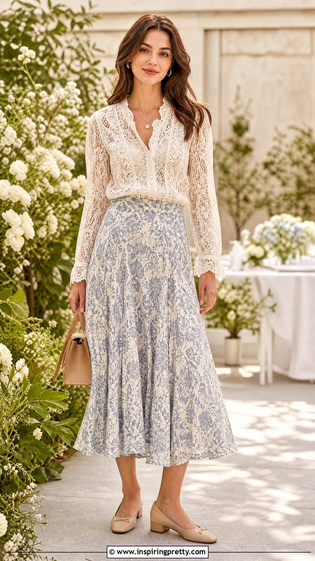 Den Lace Top With A Floral Midi Skirt - 25 doen lace top outfit ideas