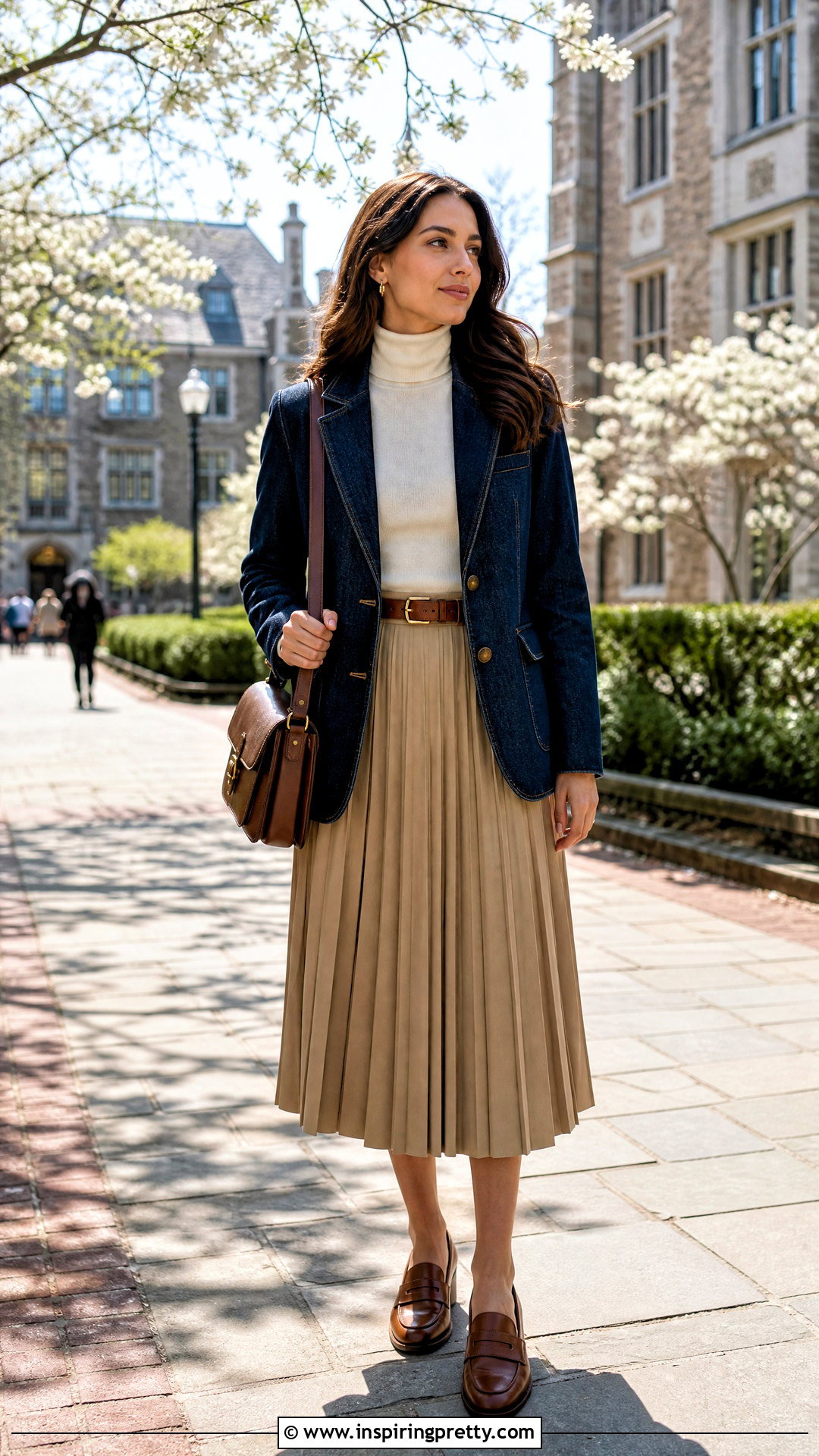 Denim Academia Blazer and Midi Skirt Outfit - 50 top academia ideas