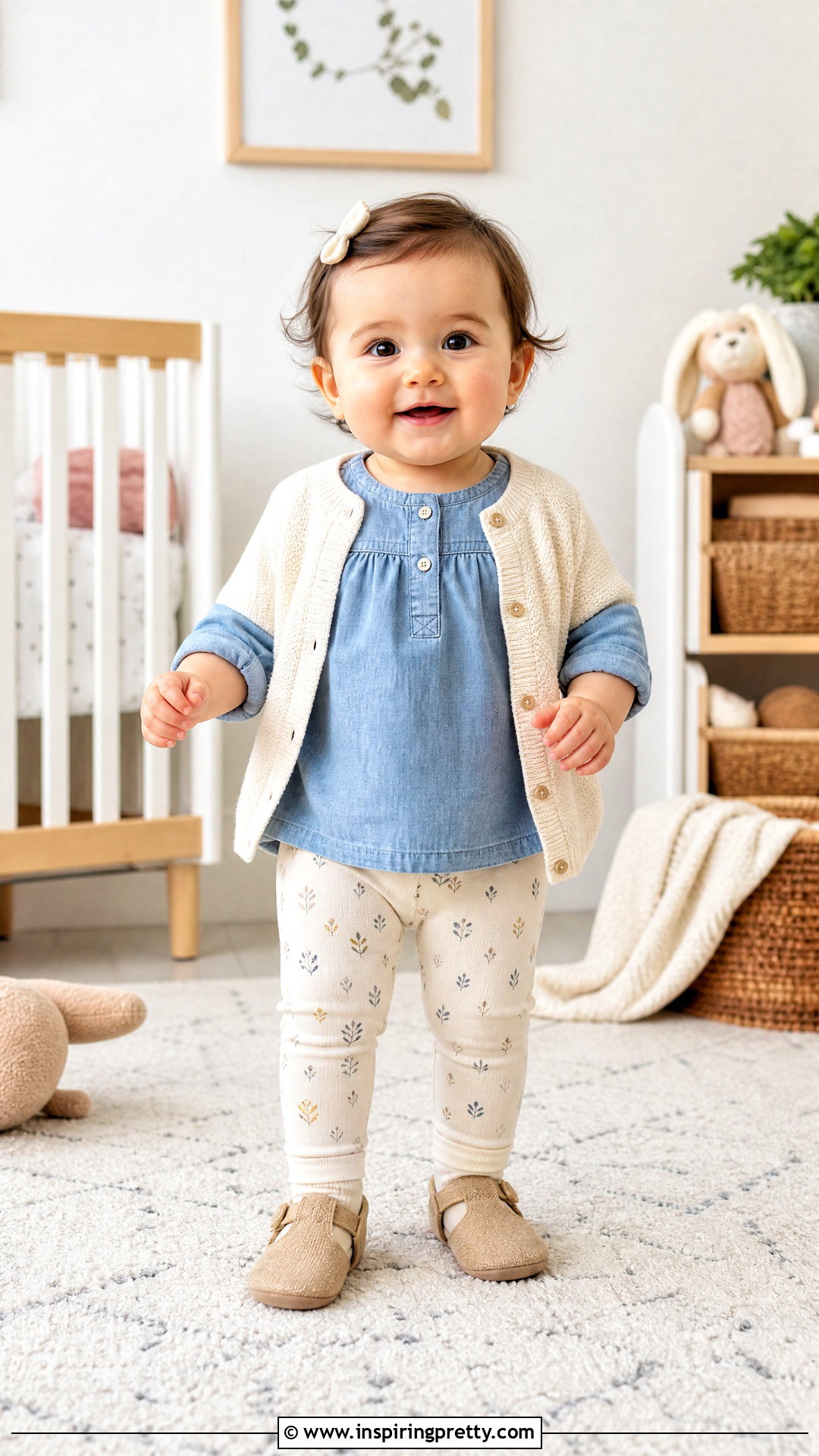 Denim Baby Top With Printed Leggings - 50 baby tops designs