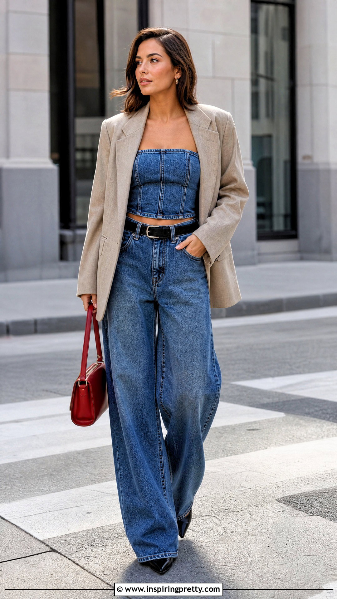 Denim Bandeau Top With Matching Jeans - 50 bandeau top outfits