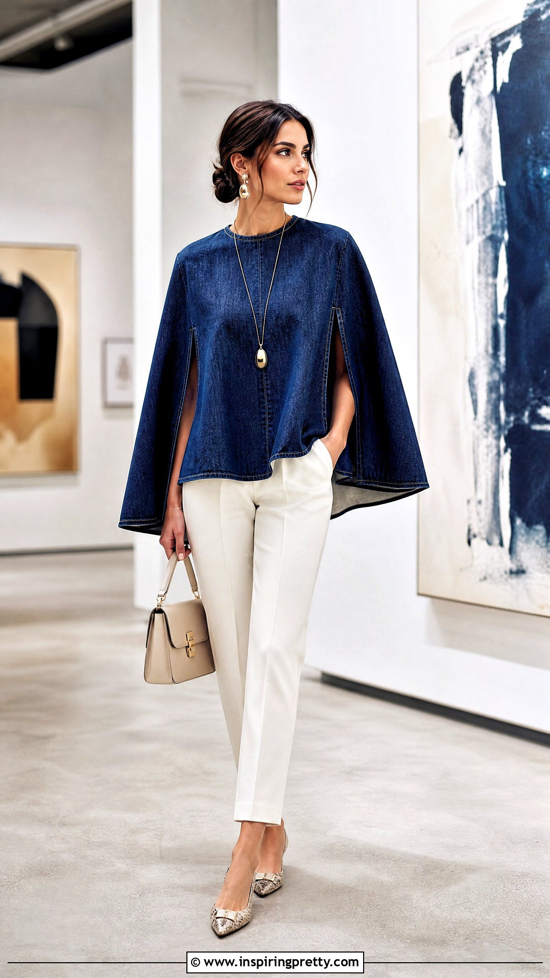 Denim Cape Top With Slim Trousers - 50 jean tops for women