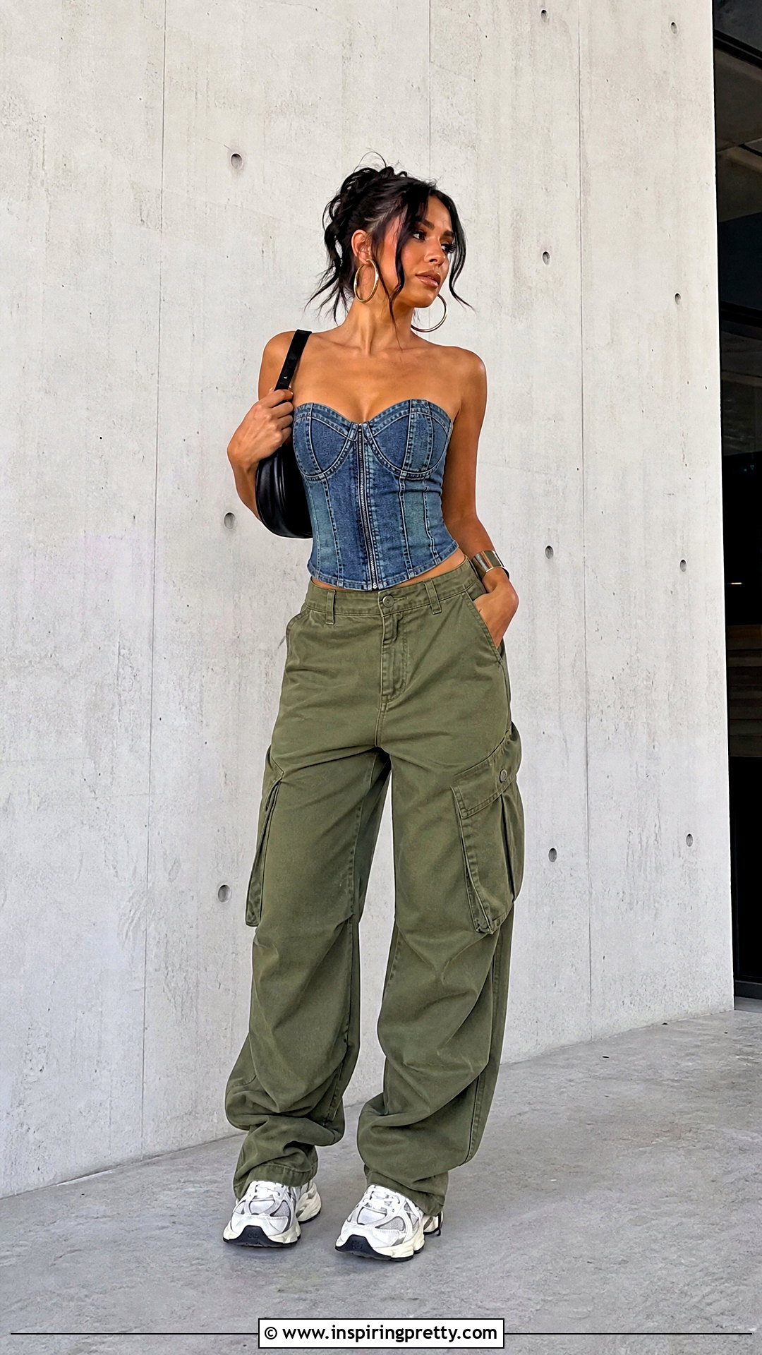 Denim Corset Top With Cargo Pants - 50 denim top styling ideas