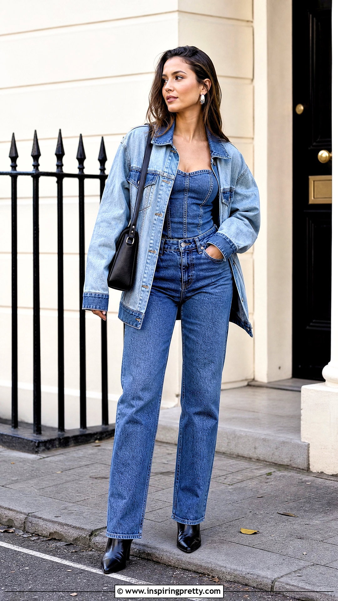 Denim Corset Top With Denim Jacket - 50 denim corset top outfit ideas