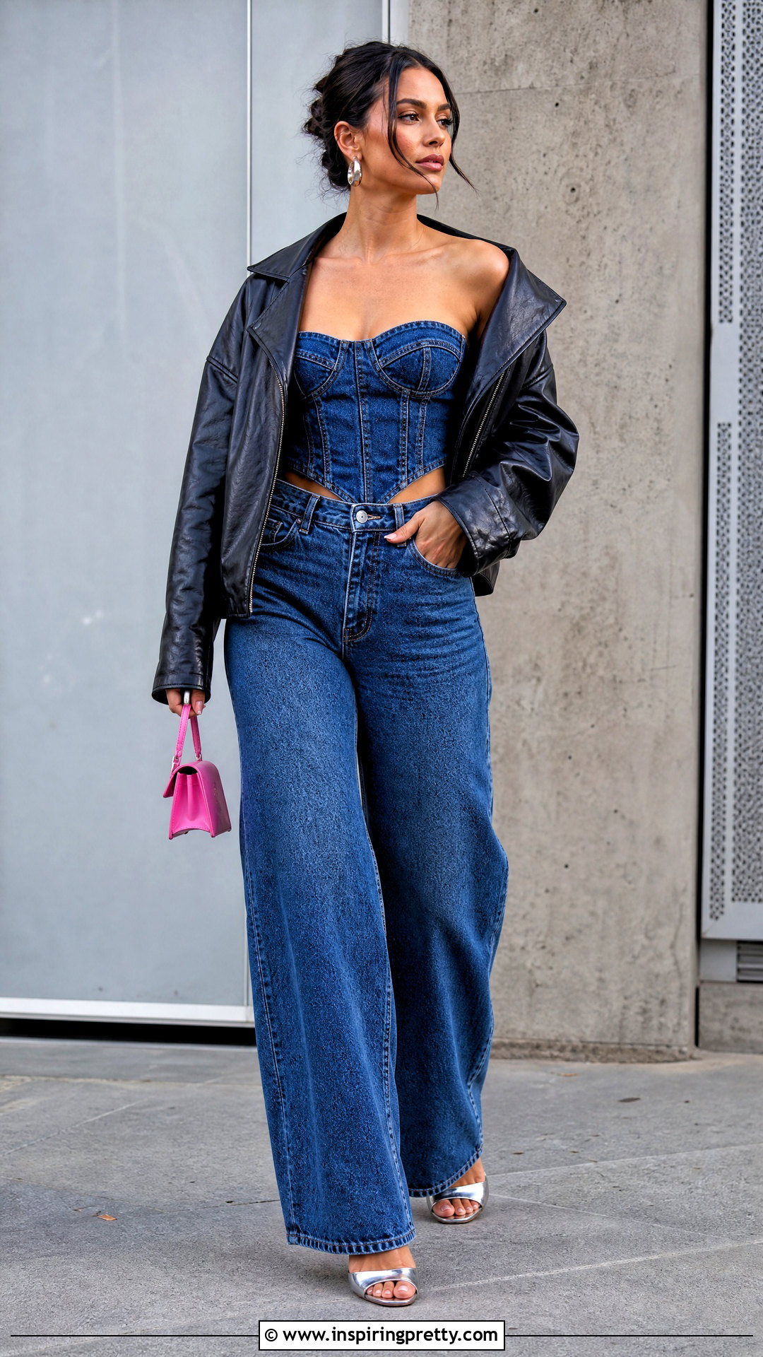 Denim Corset Top With Matching Jeans - 50 going out tops outfit ideas