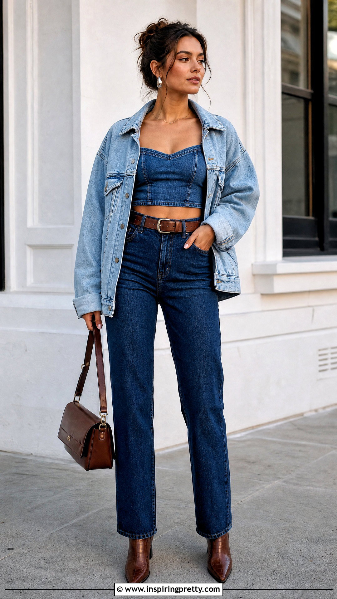 Denim Crop Top And Denim Jacket Outfit - 50 crop top jacket outfit ideas