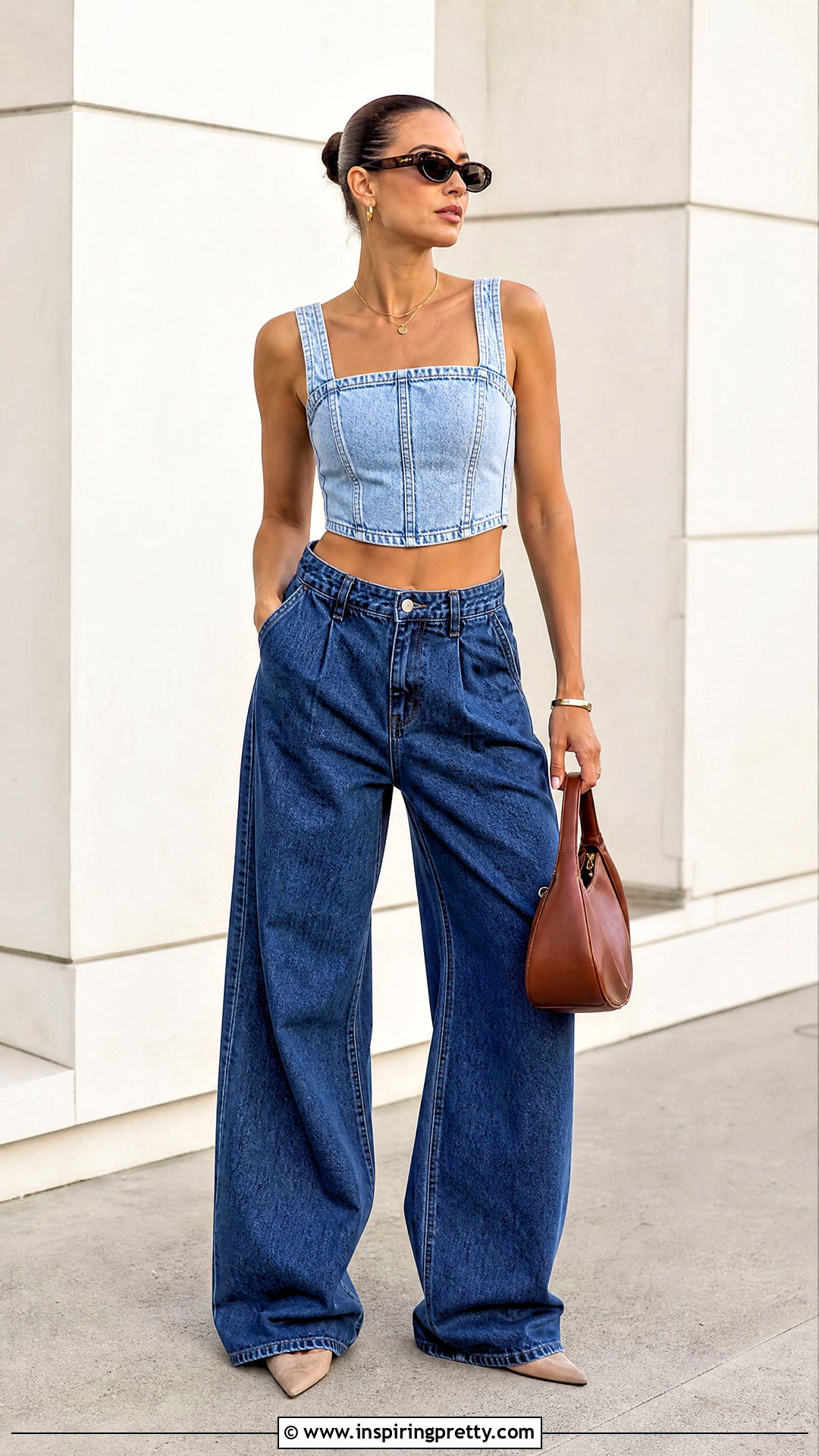Denim Crop Top With Baggy Jeans - 50 baggy jeans and crop top outfit ideas