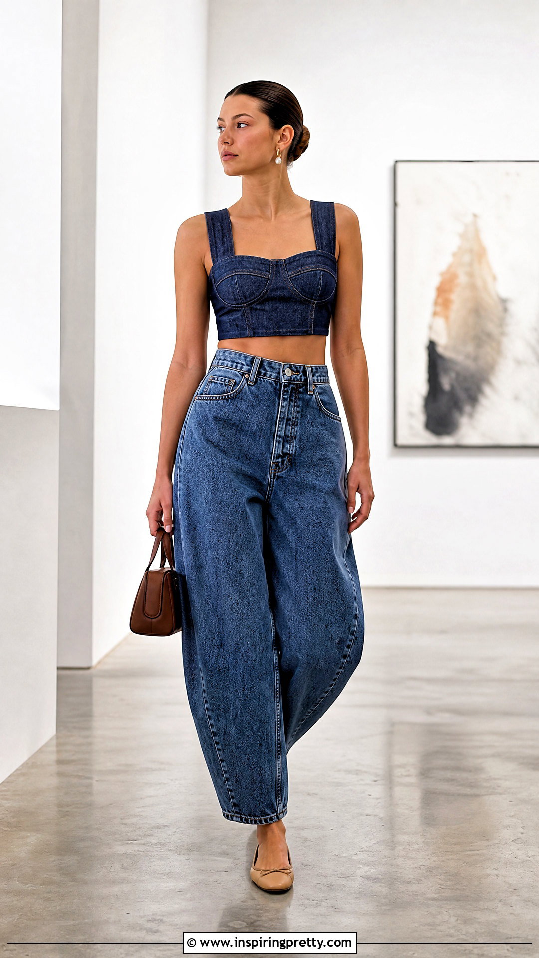 Denim Crop Top With Barrel Jeans - 50 denim crop top outfit ideas