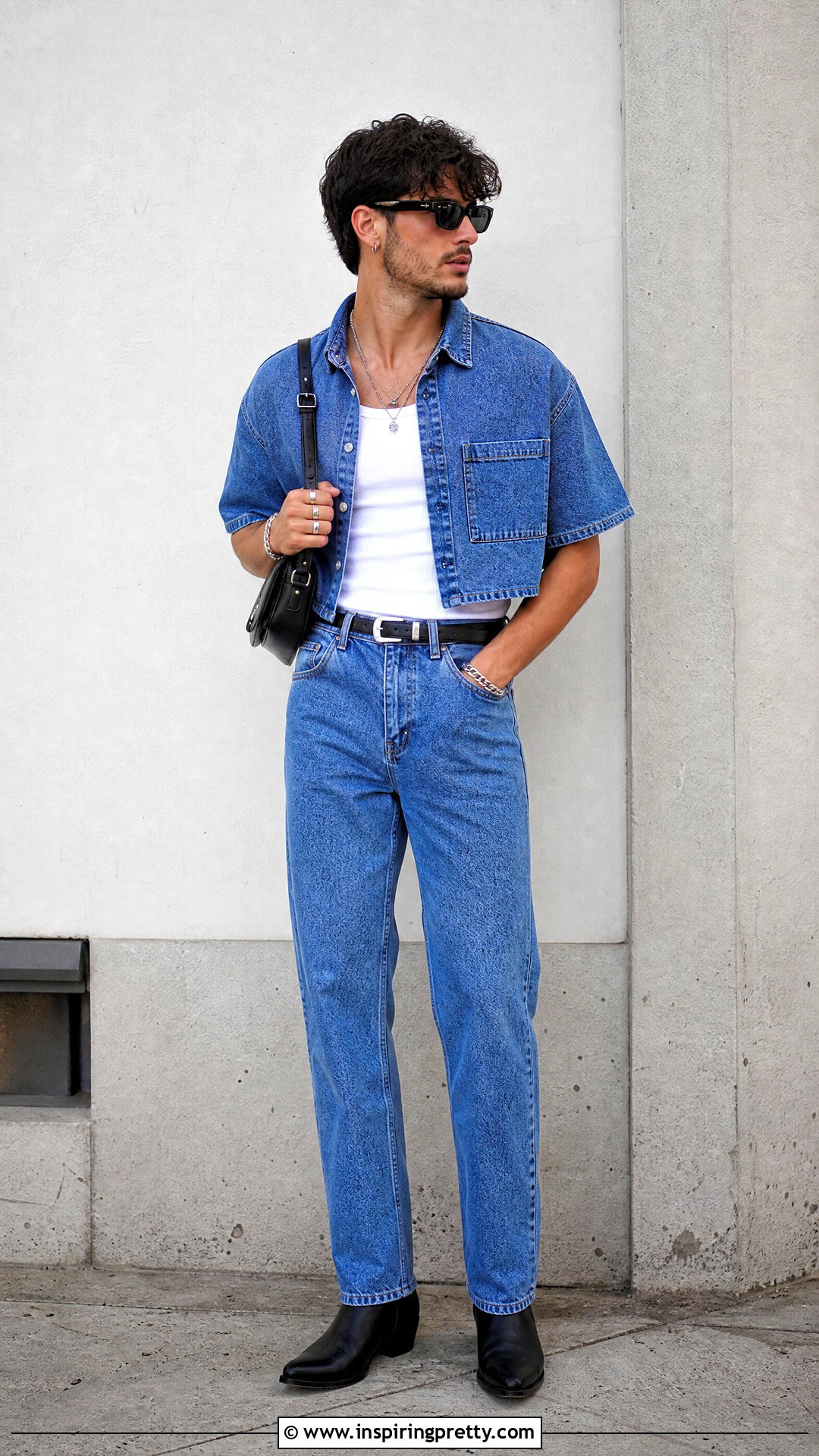 Denim Crop Top With Matching Jeans - 50 male crop top outfit ideas