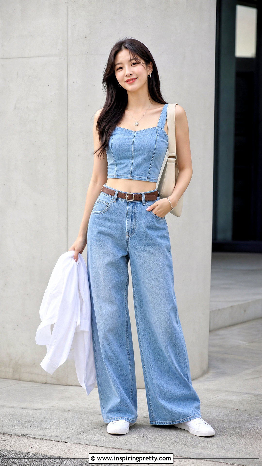 Denim Crop Top With Matching Jeans Outfit - 50 crop top outfits korean styles