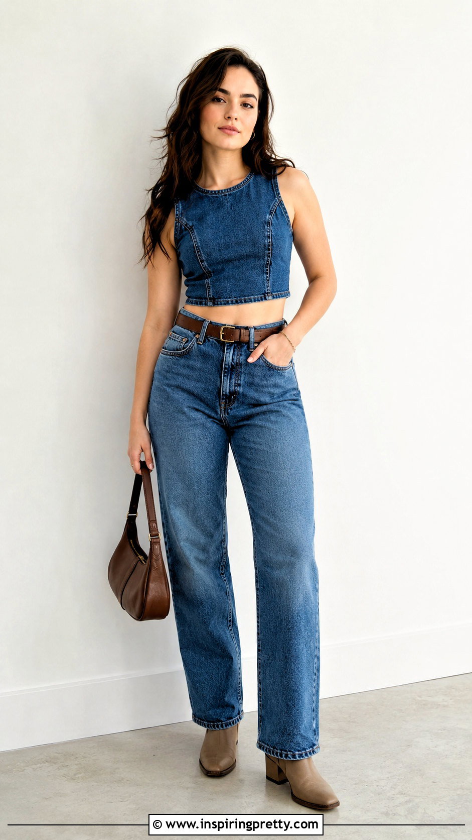 Denim Crop Top With Matching Jeans - 20 Mary Mouser Crop Top outfit ideas