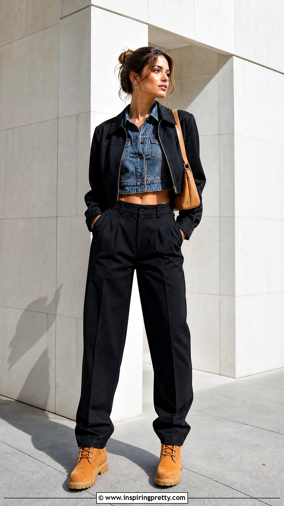Denim Crop Top With Timberland Boots - 20 Timberland Crop Top outfit ideas
