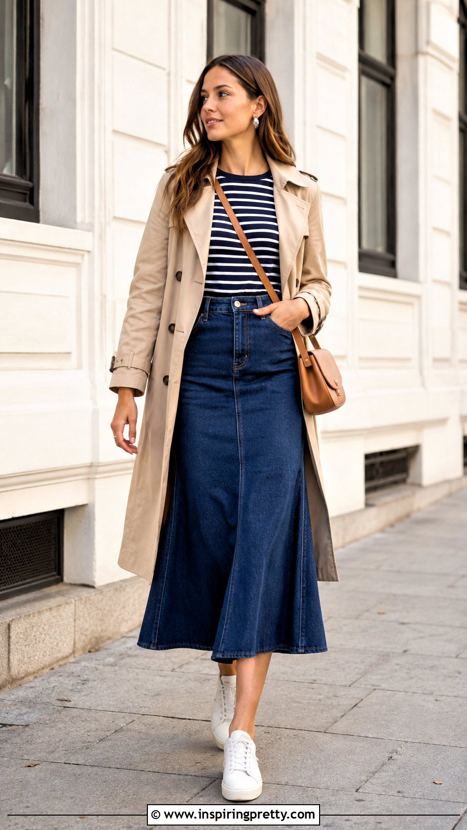Denim Flare Skirt And Striped Top Outfit - 50 flay skirt and top outfit ideas