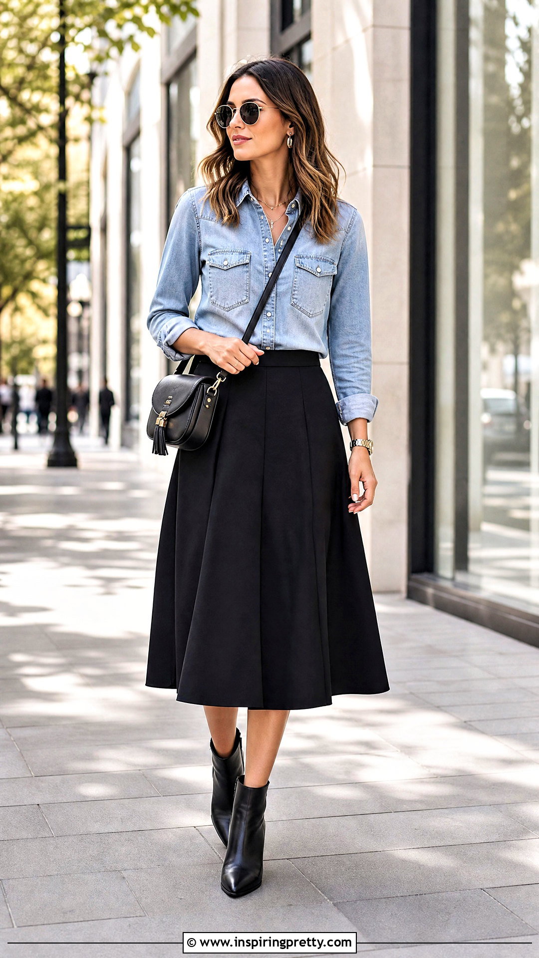 Denim Full Sleeve Shirt With Black Skirt - 50 full sleeve tops for women