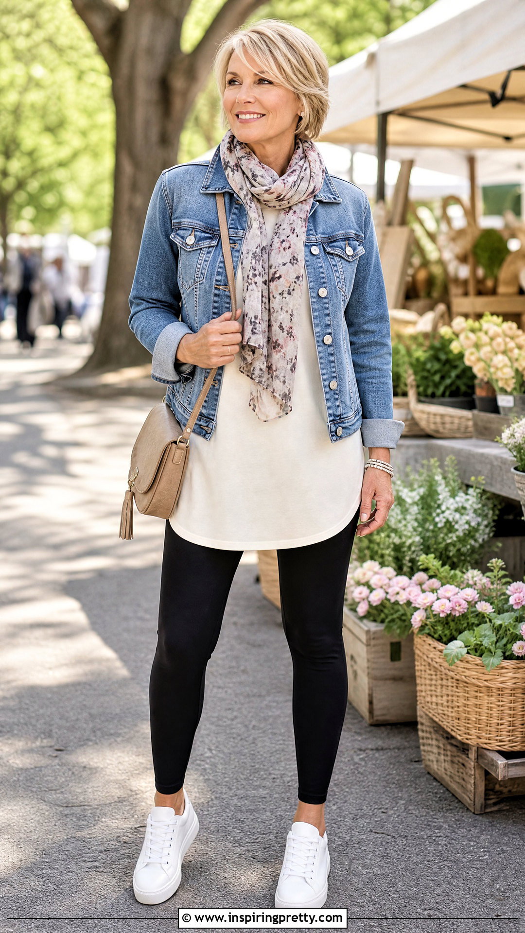 Denim Jacket And Long Tee With Leggings - 20 tops to wear with leggings over 50 outfit ideas