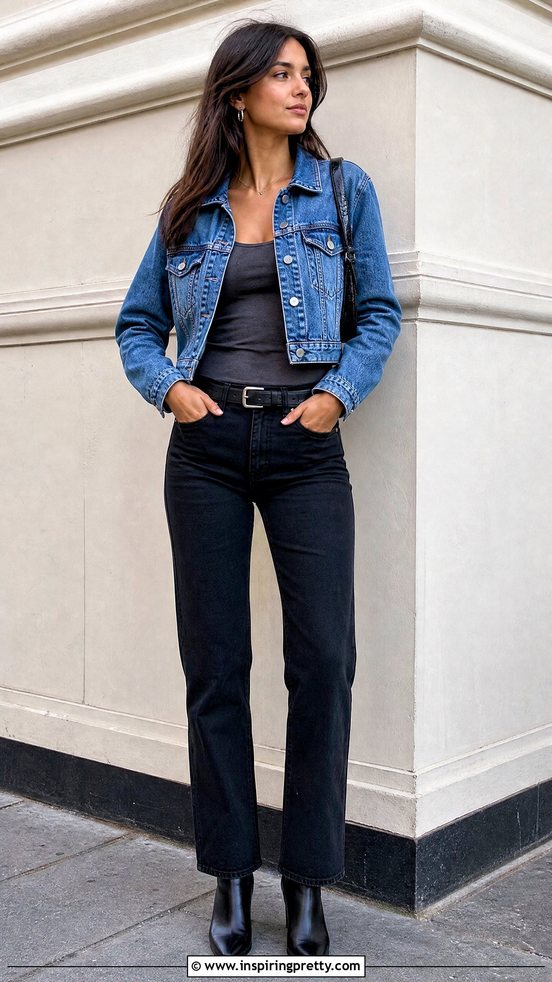 Denim Jacket Crop Top With Black Jeans - 50 crop top outfits with jeans