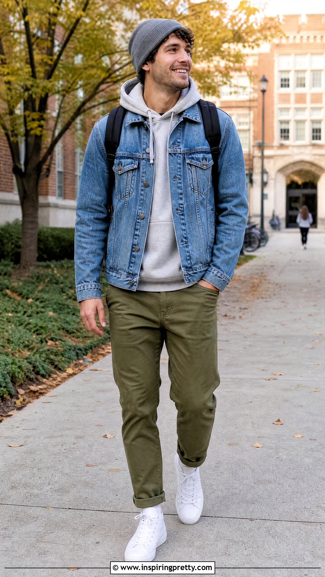 Denim Jacket With Hoodie And Chinos - 50 mens tops outfit ideas