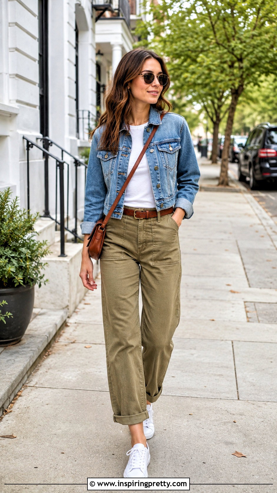 Denim Jacket With Khaki Pants And A White Tee - 25 tops that go with khaki pants